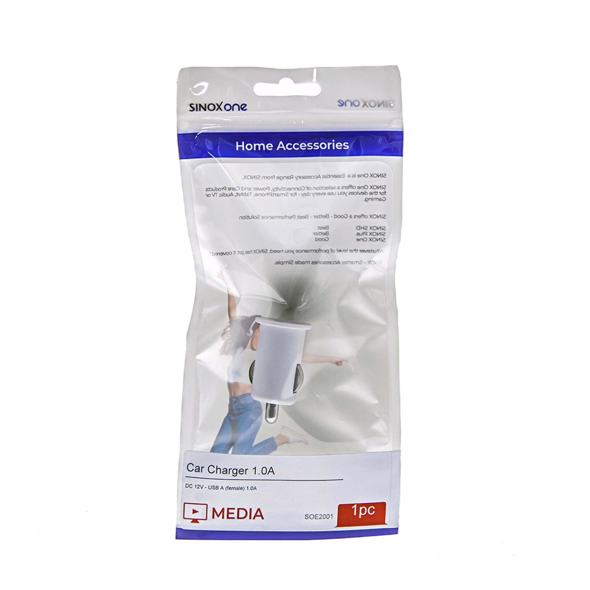 Sinox One 12V USB A lader. 1.0A. Hvit