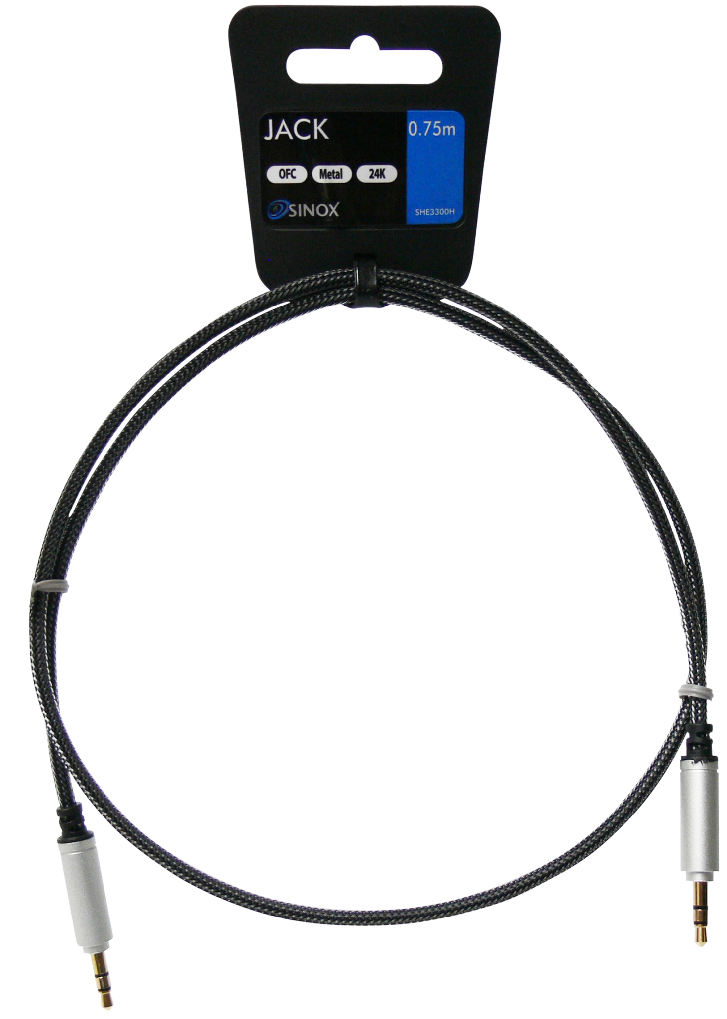 Sinox 3,5 mm minijack-kabel. 0.75m. Svart