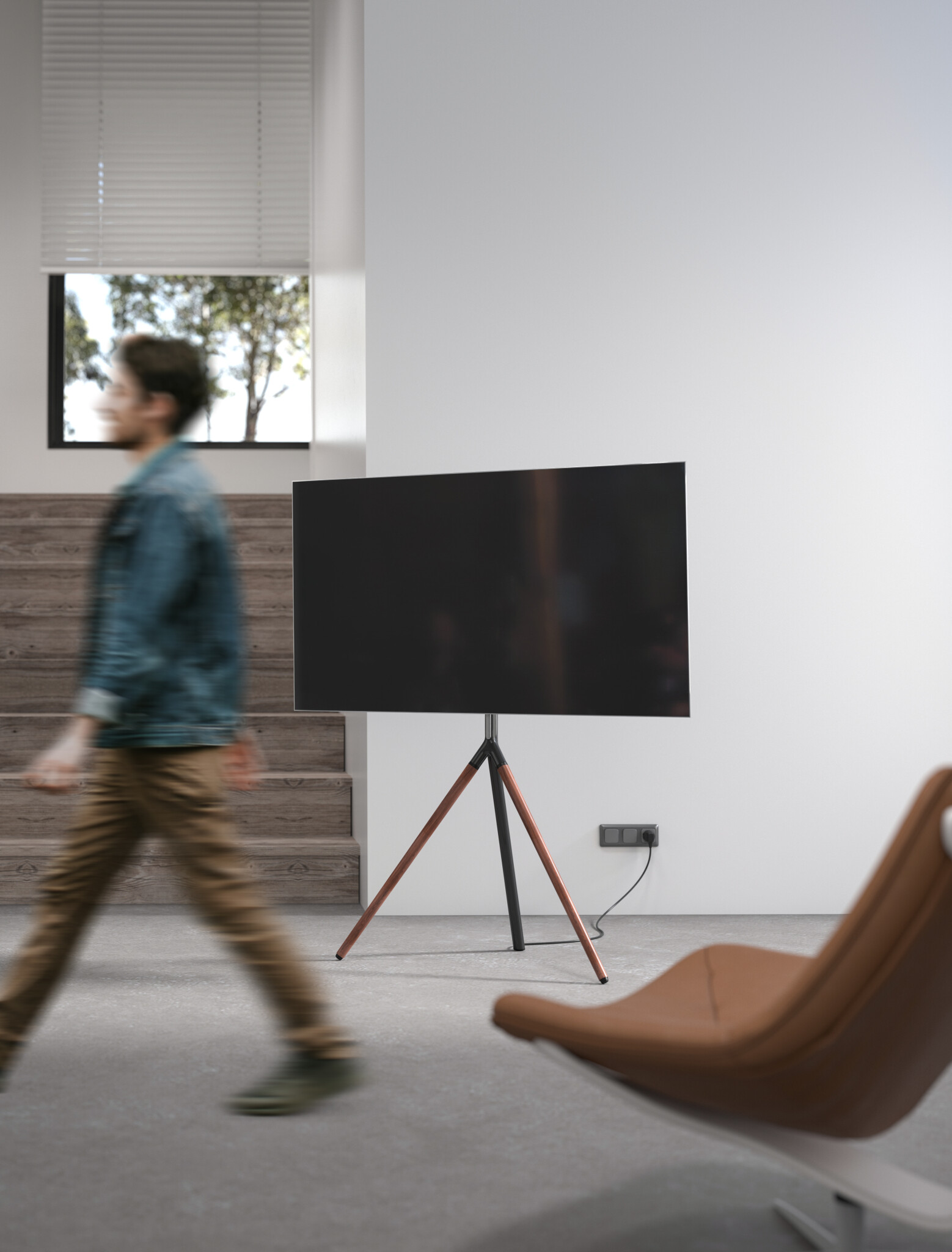 Sinox Tripod TV Floor Stand. 45"-65". Black & Walnut