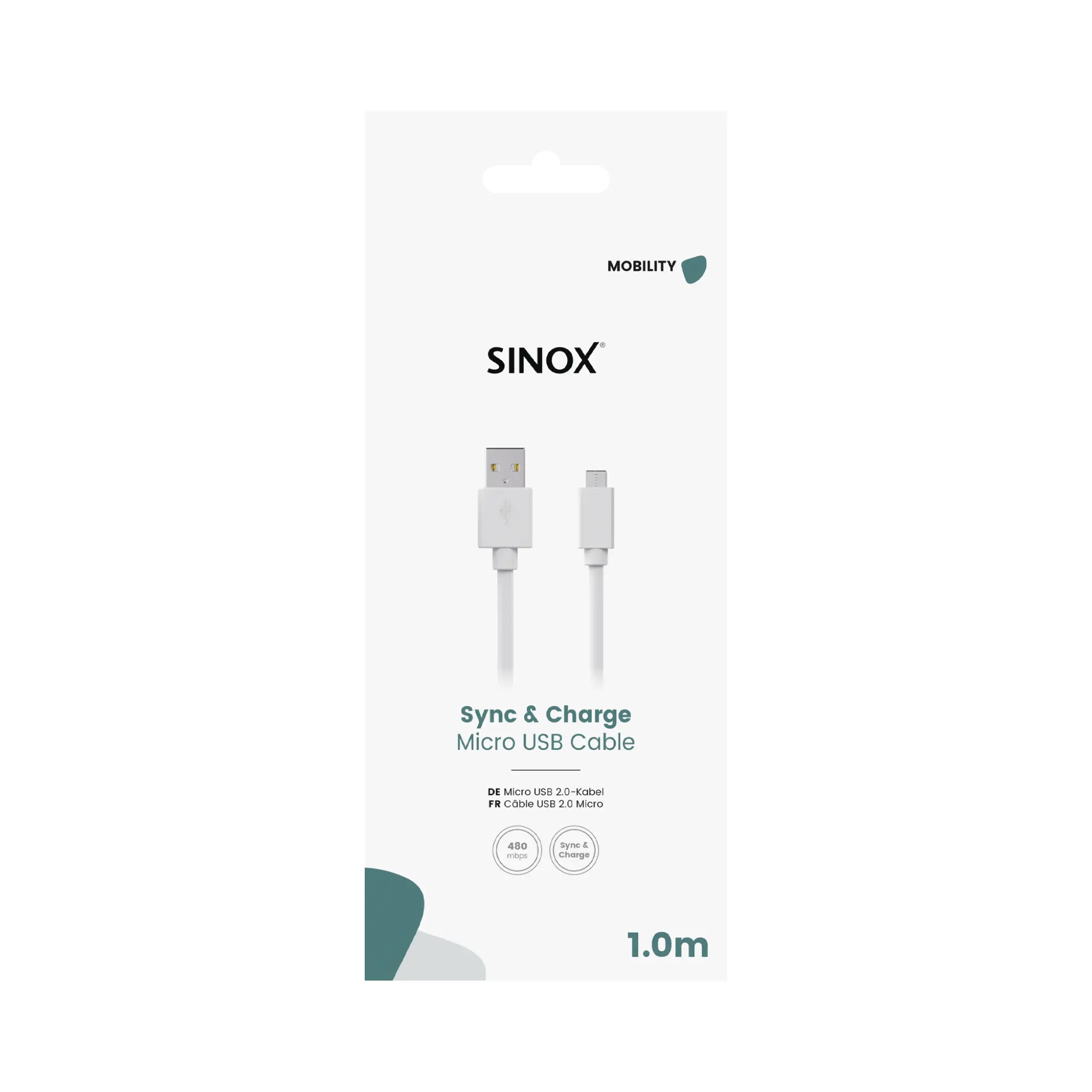 Sinox Micro USB til USB A-kabel. 1m. Hvit