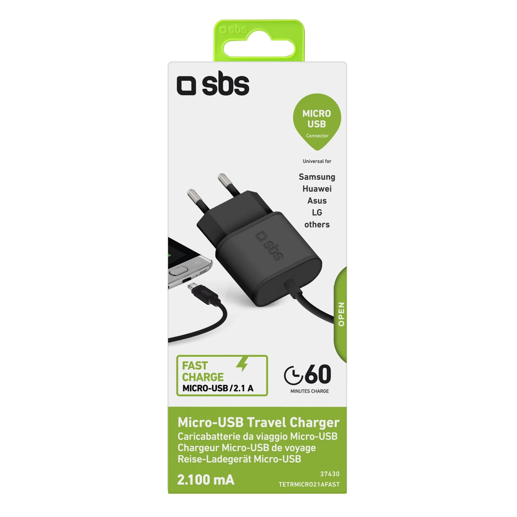 SBS 2100 mAh Charger. 2.1A. Black