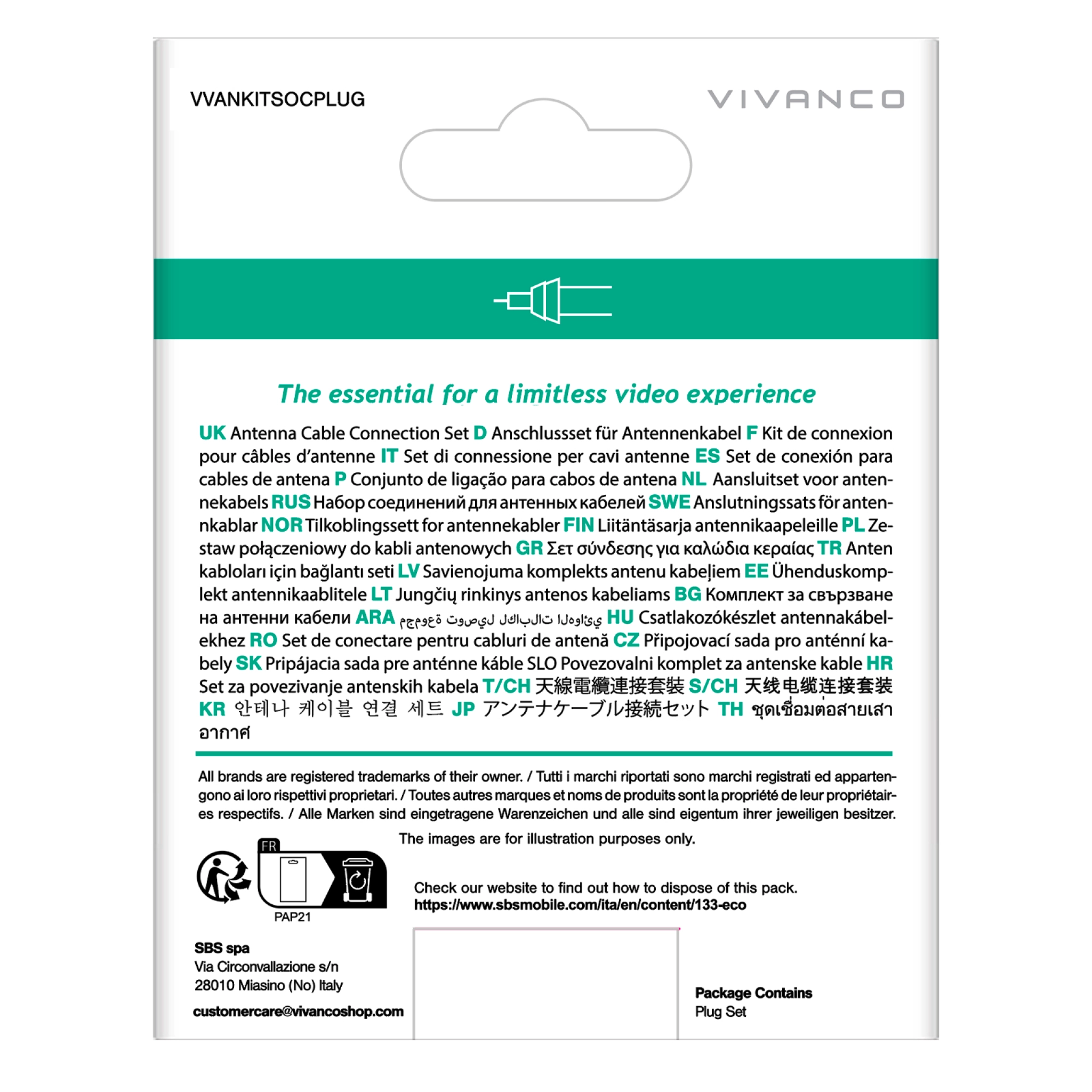 Vivanco koaksialkontakt- og stikkontaktsett for 4,5 til 7,5 mm antennekabler