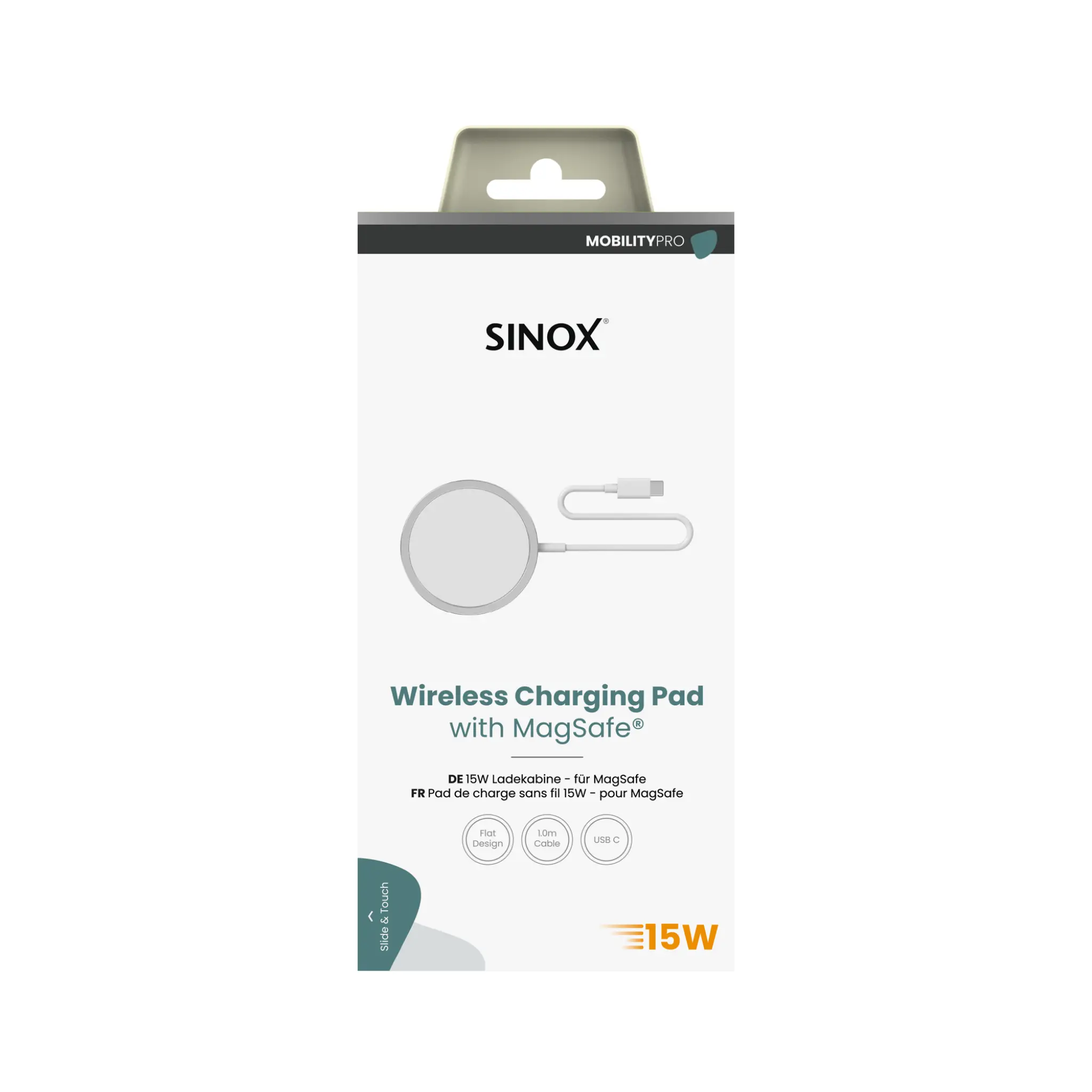 Sinox PRO magnetisk trådløs lader 15W. 1m. Hvit