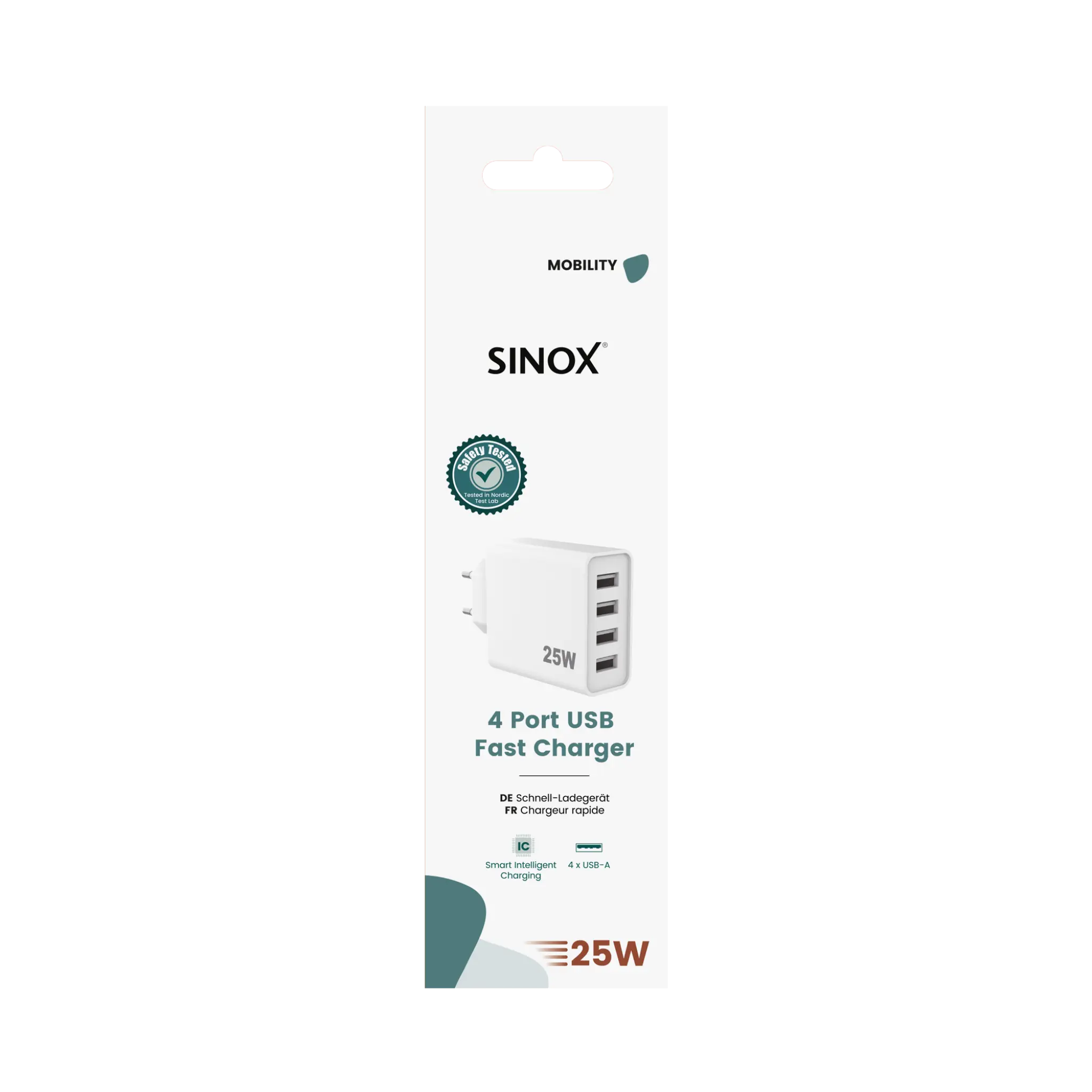 Sinox vegglader 4xUSB-A 25W. Hvit