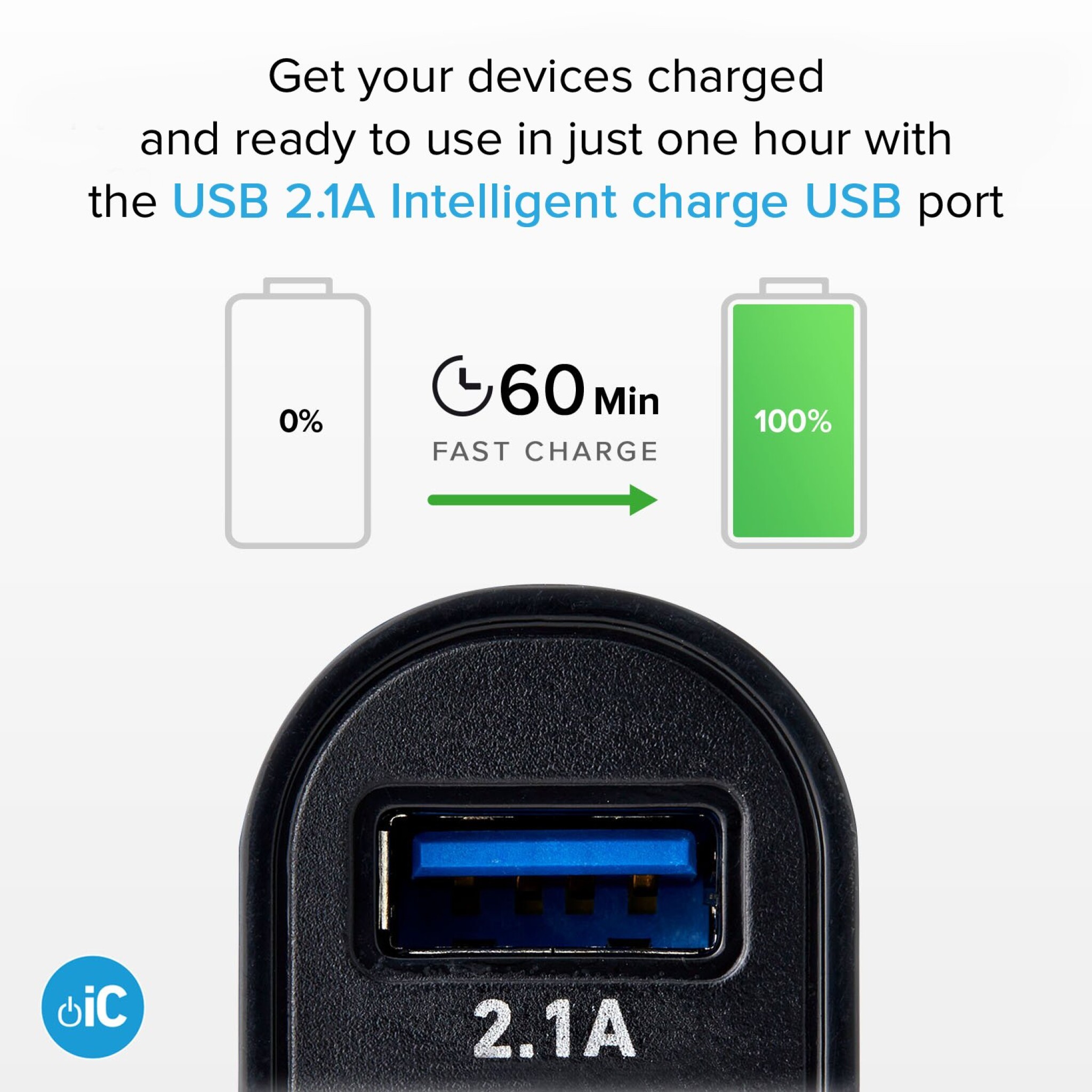 SBS USB-Type-C Car Charger Kit. 1A + 2.1A. 1m. Black