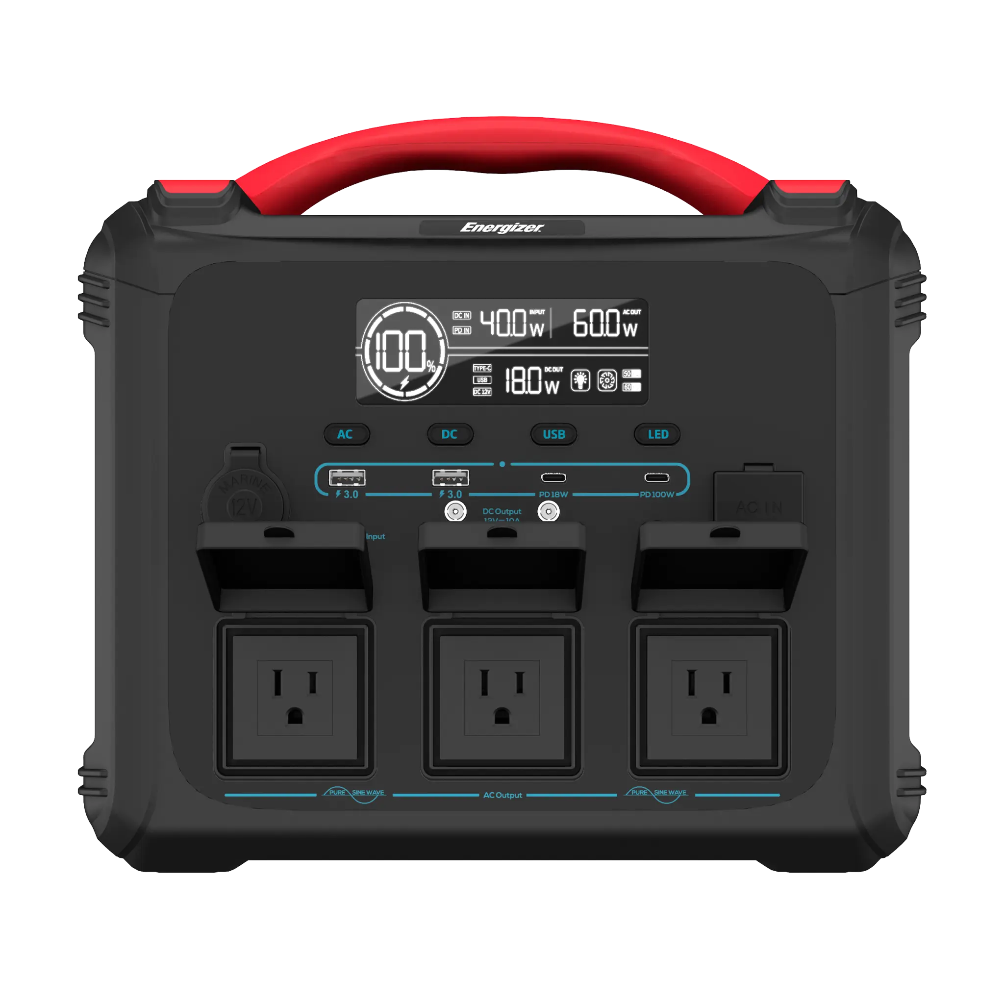 Energizer 1102Wh bærbar kraftstasjon med 2400W. Svart