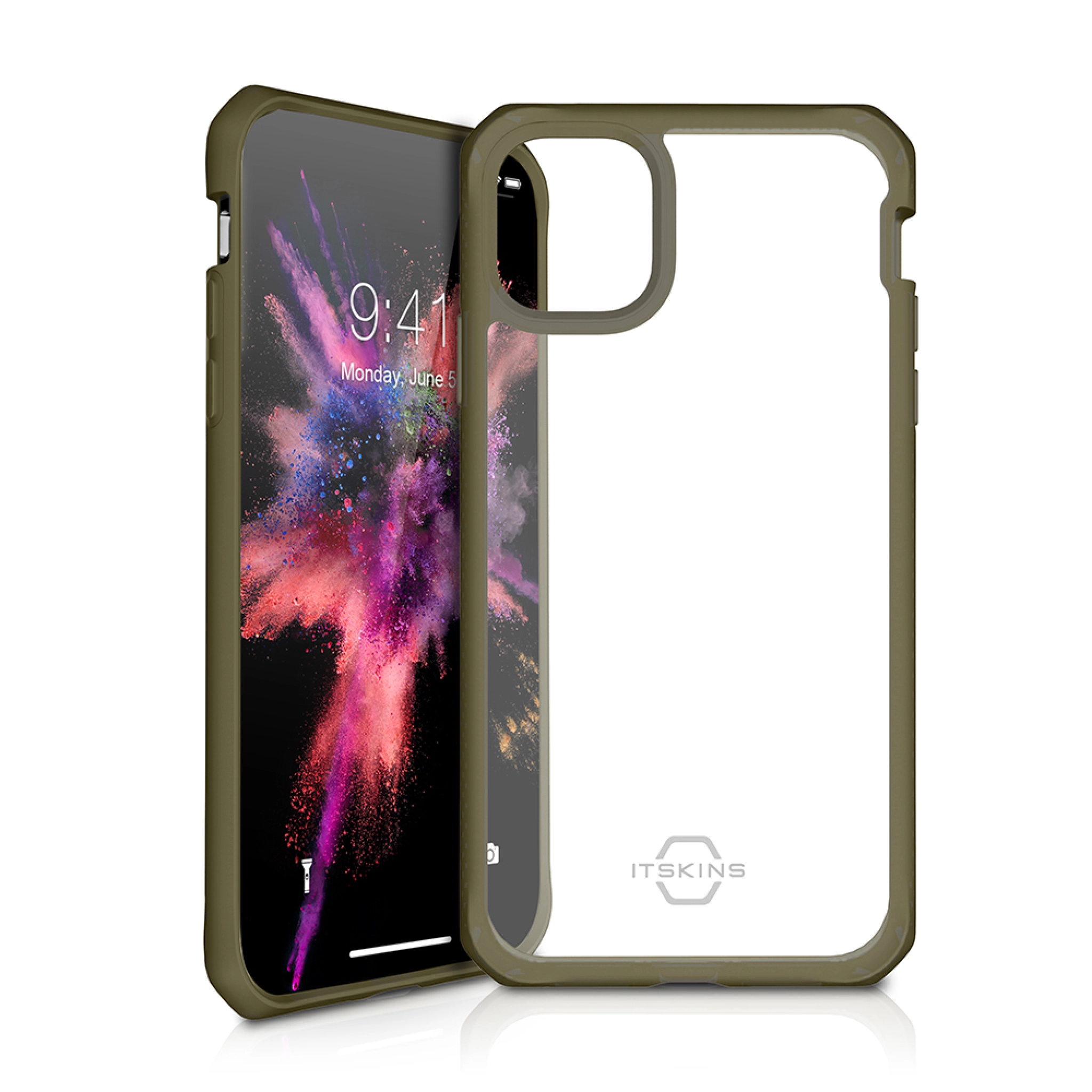 ITSKINS HYBRID SOLID cover for iPhone 11 Pro / XS / X®. Olive green and transparent