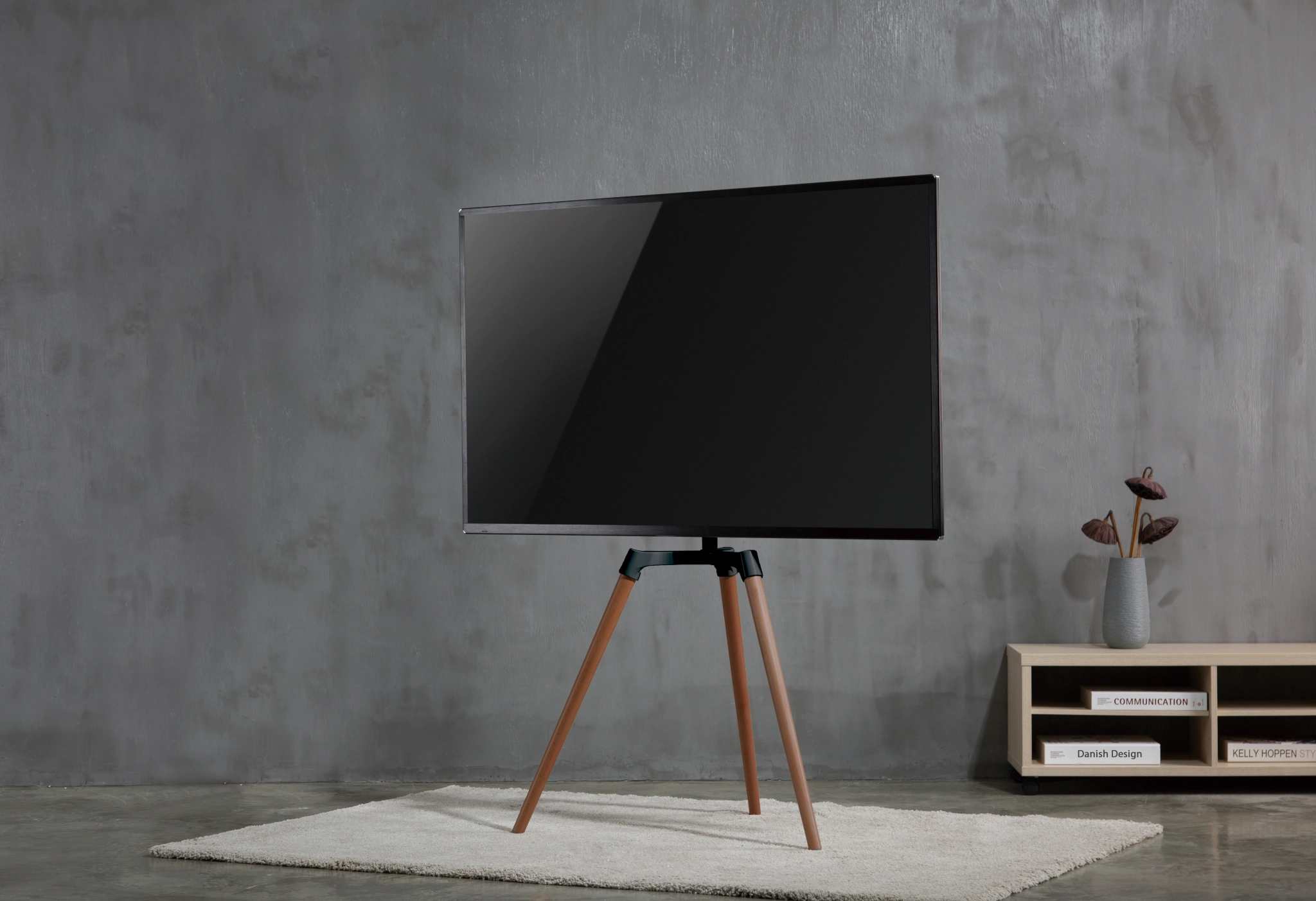 Sinox Tripod TV Floor Stand. 50"-65". Black & Walnut