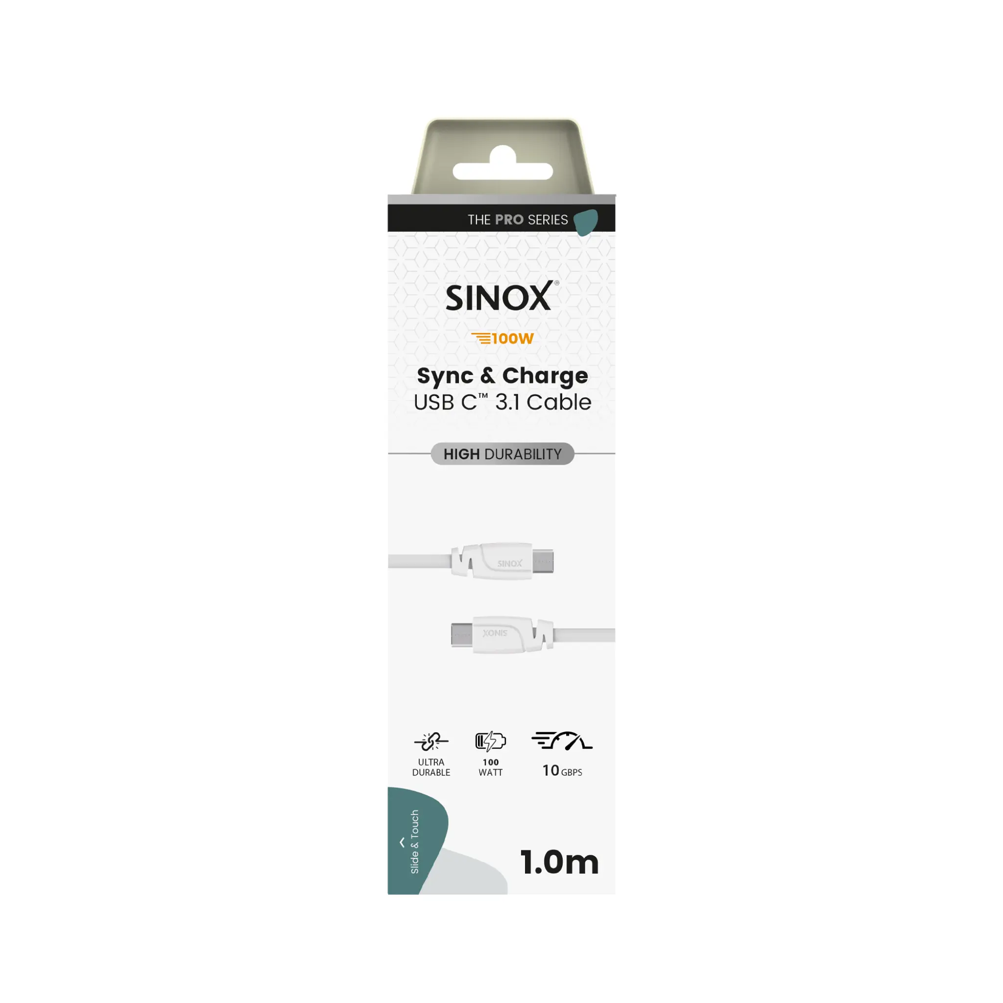 Sinox PRO USB C 3.2 Gen 2 Cable. 1m. White