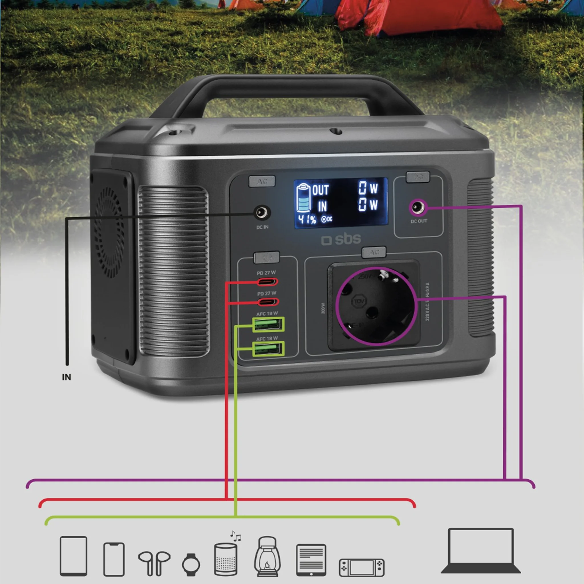 Sbs bærbar 200W ladestasjon. Svart