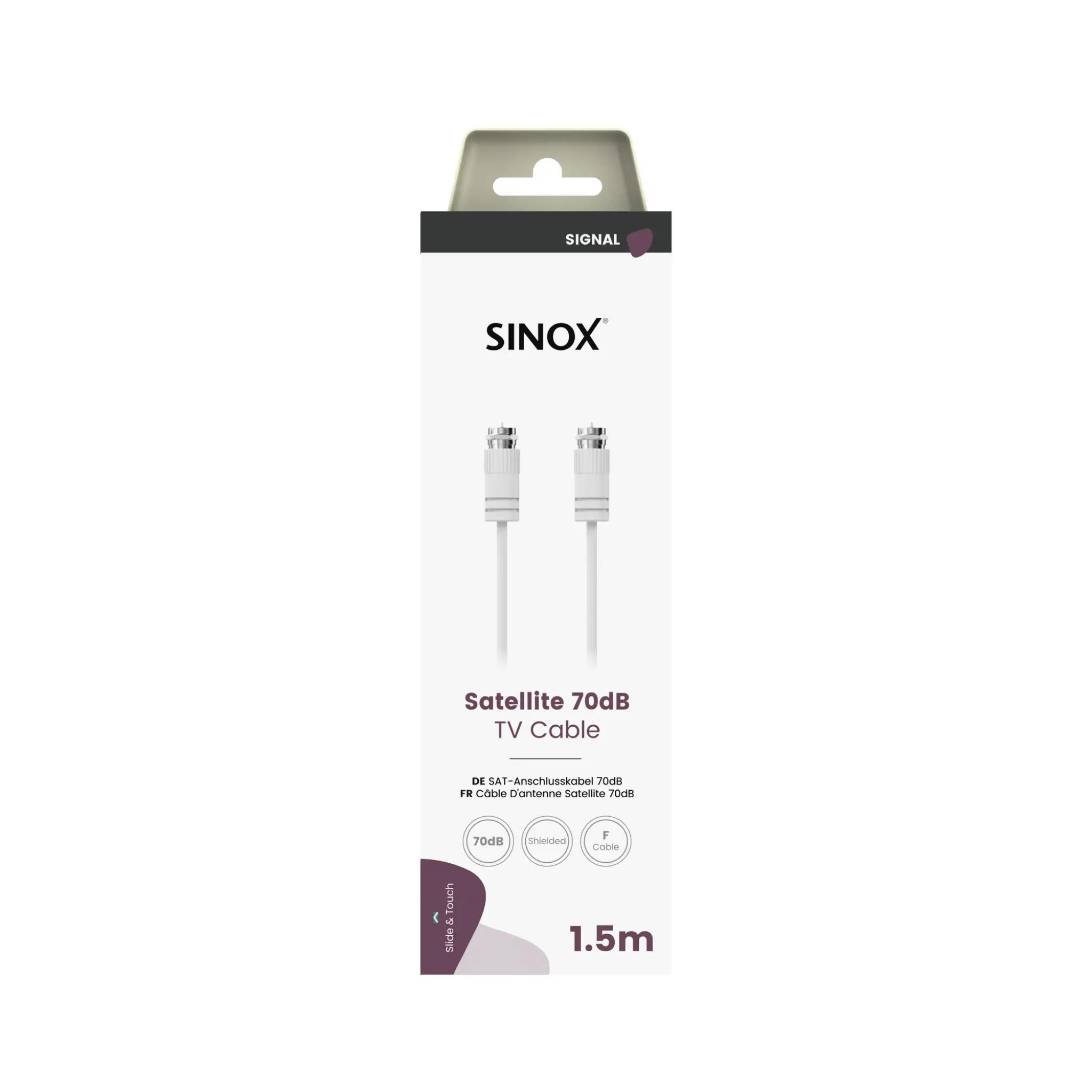 Sinox satellittkabel. 1.5m. Hvit