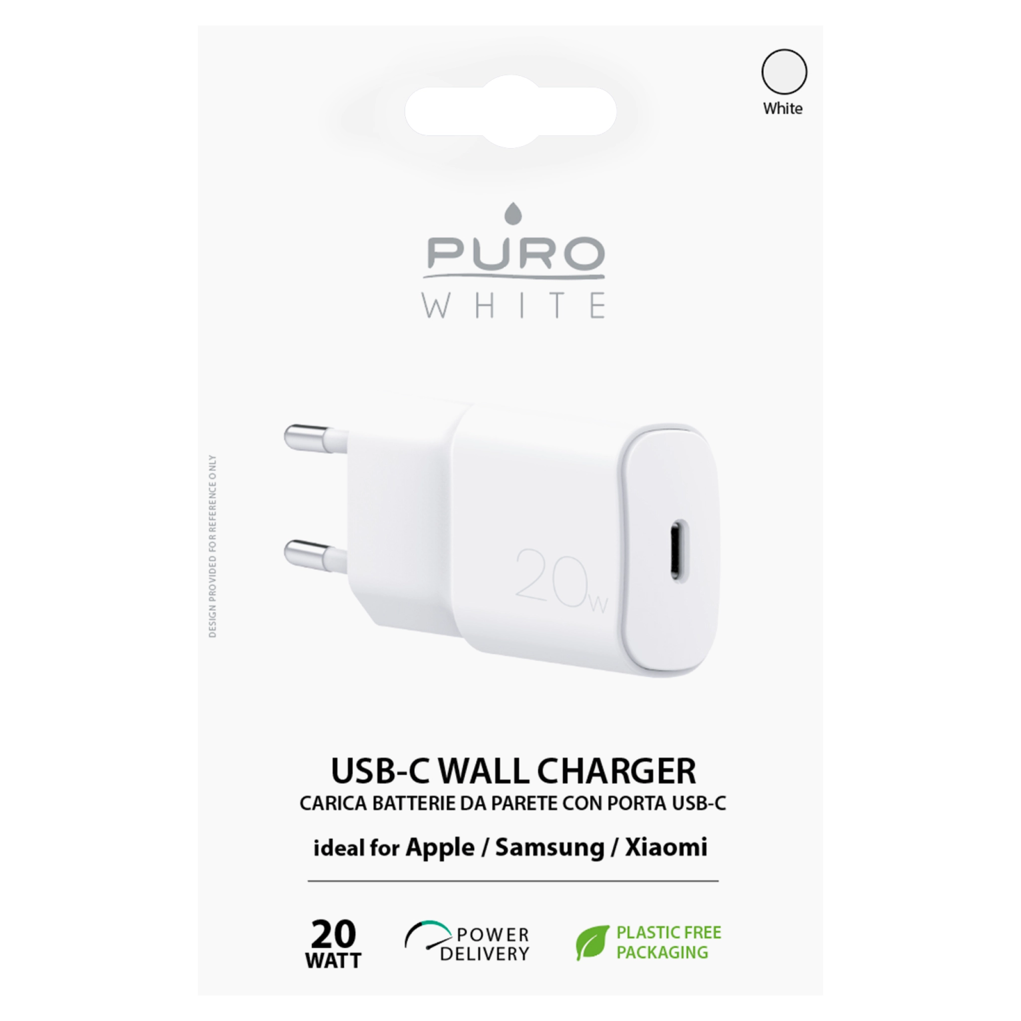 PURO Vegglader USB-C 20W. Hvit