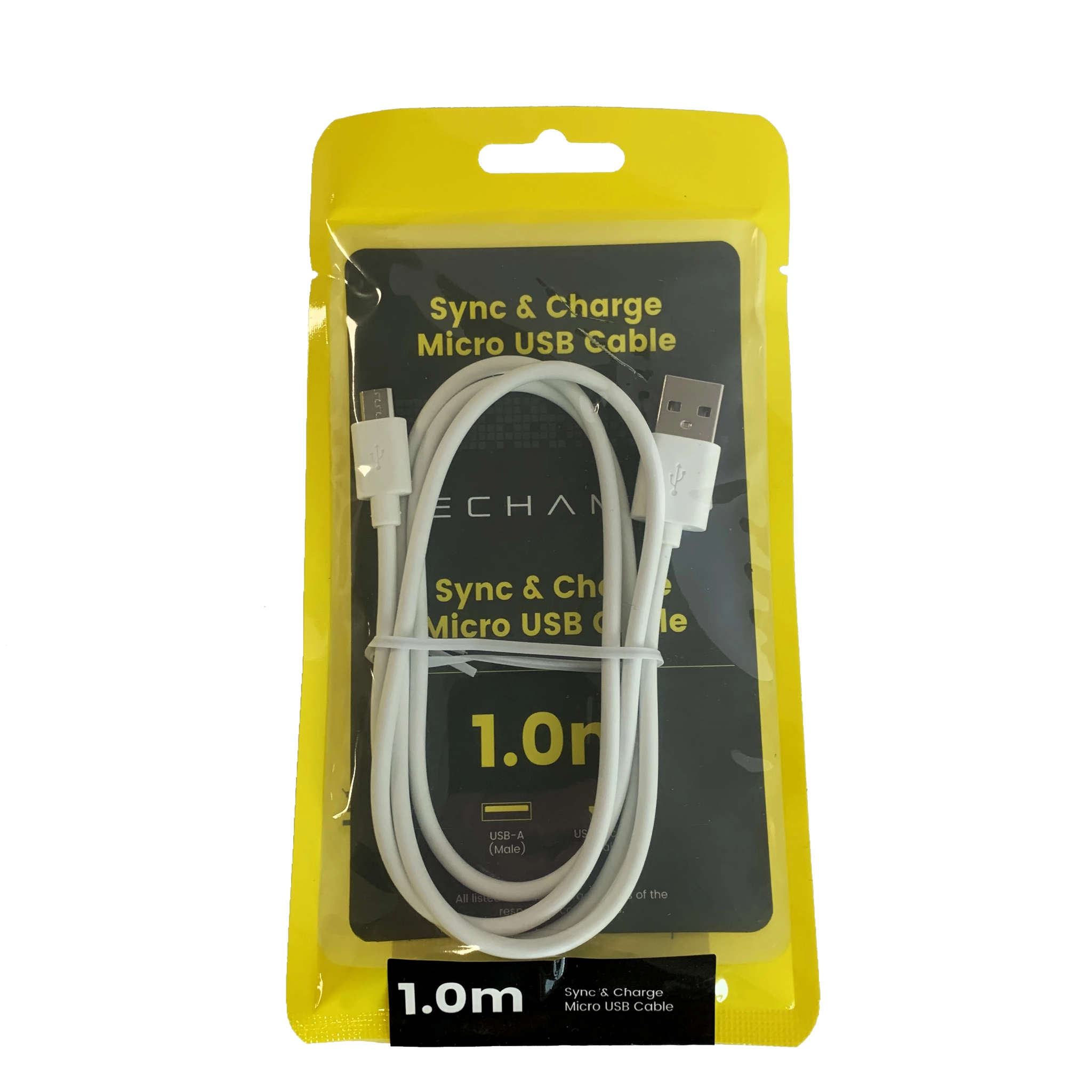 Techammo Micro USB til USB A-kabel. 1m. Hvit