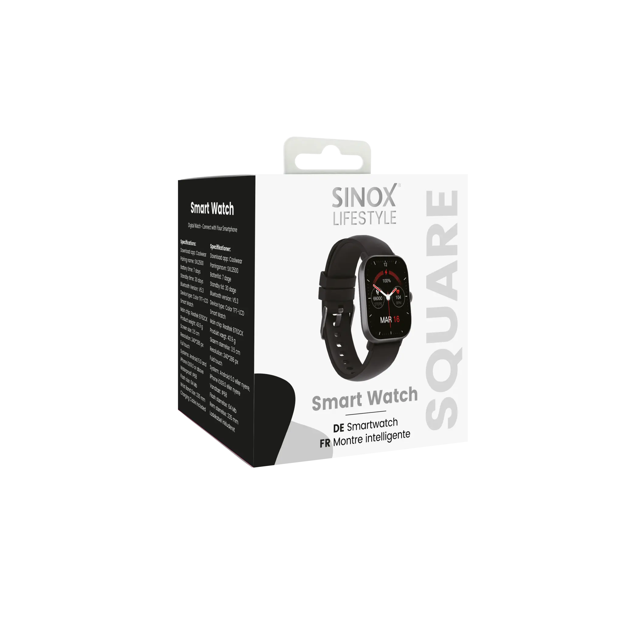 Sinox Lifestyle SQUARE Smartwatch. Svart