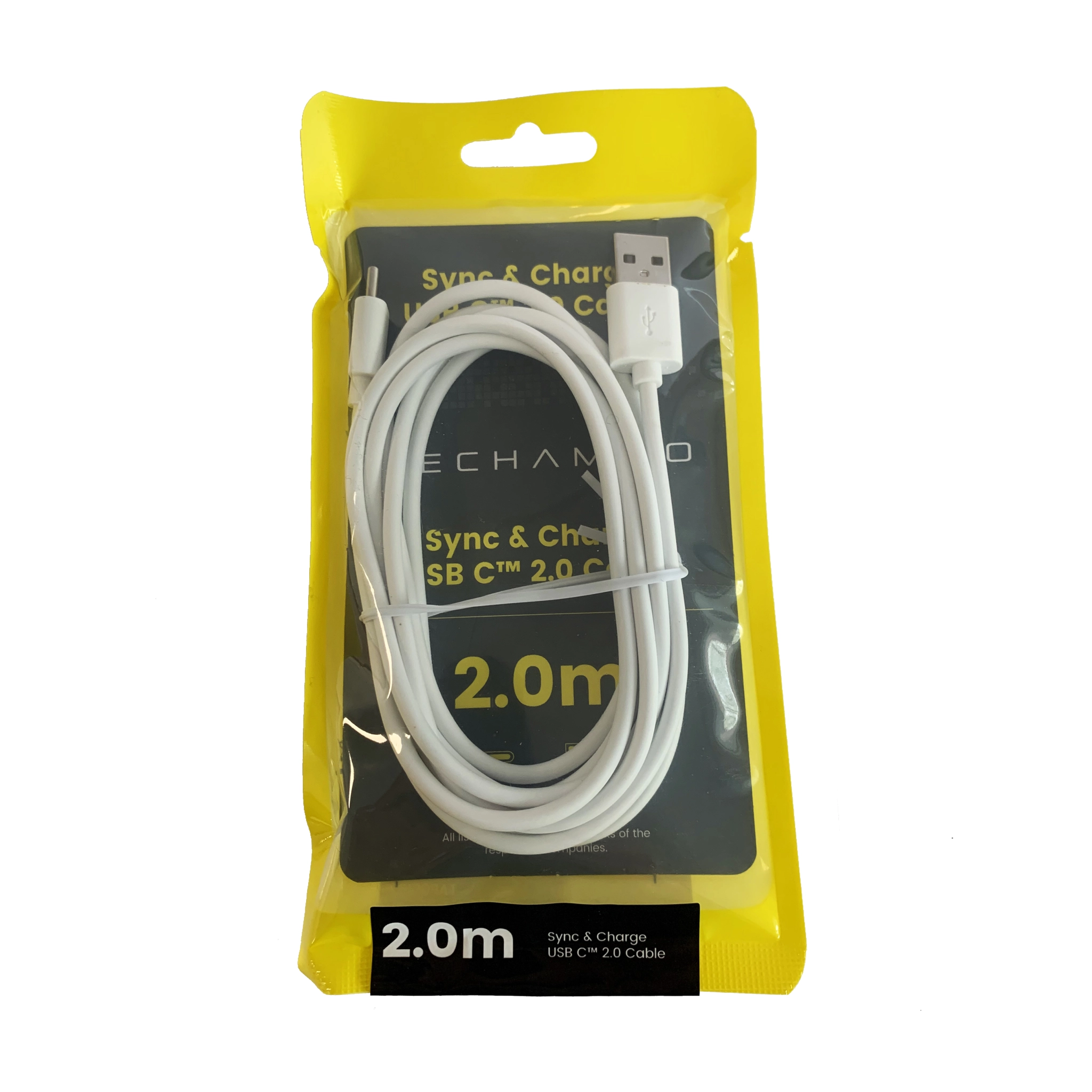 Techammo USB C til USB A-kabel. 2m. Hvit