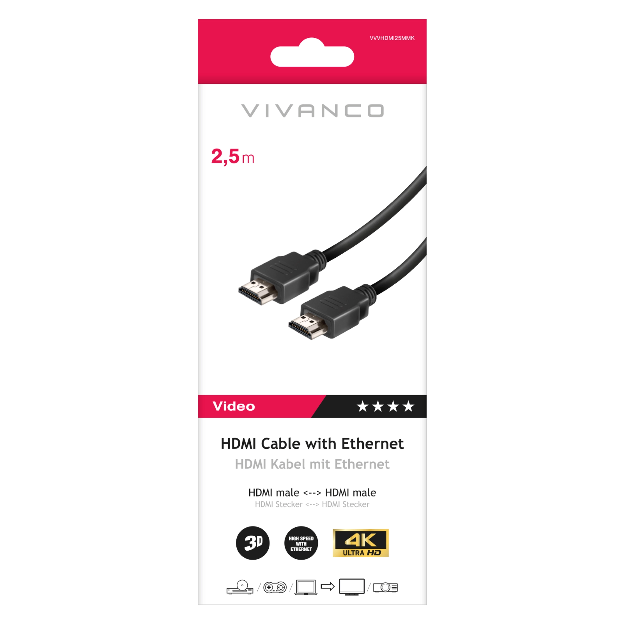 Vivanco HDMI Type A-kabel for 3D og 4K Ultra HD