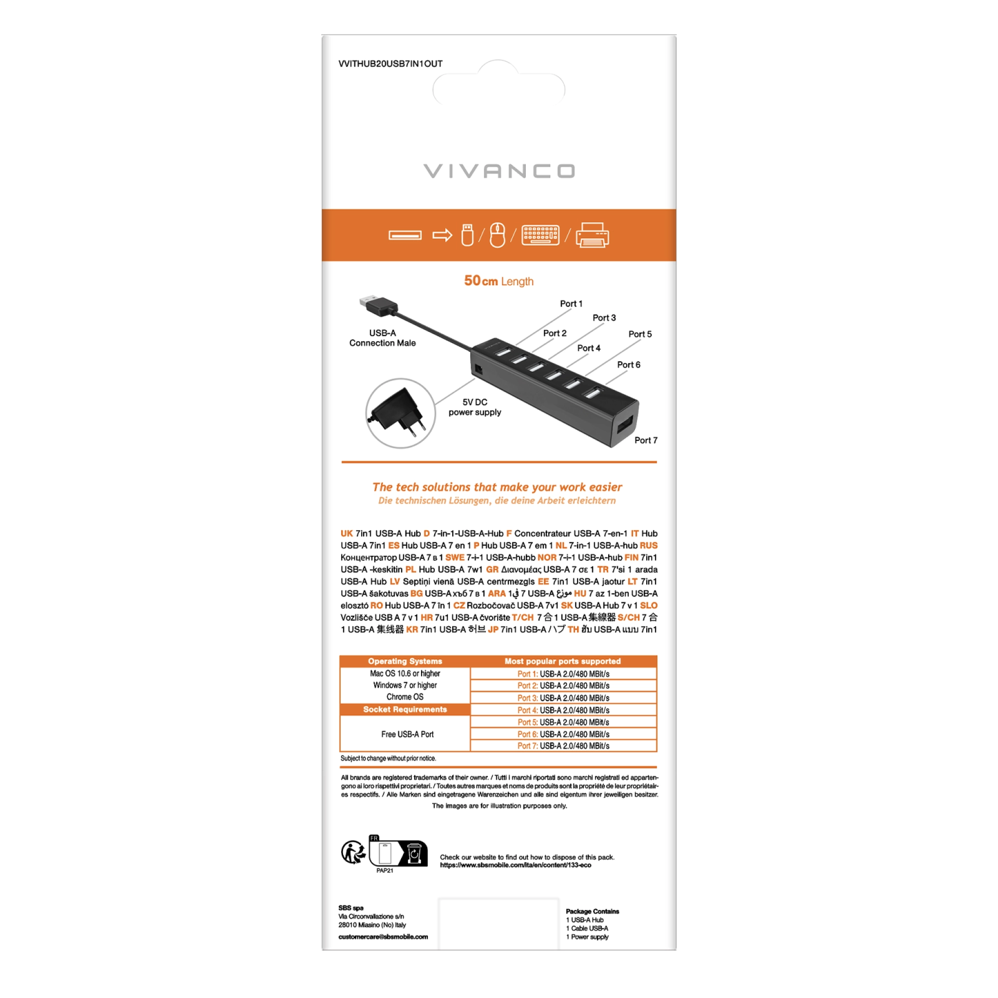 Vivanco 7-i-1 USB 2.0 Multiport Hub