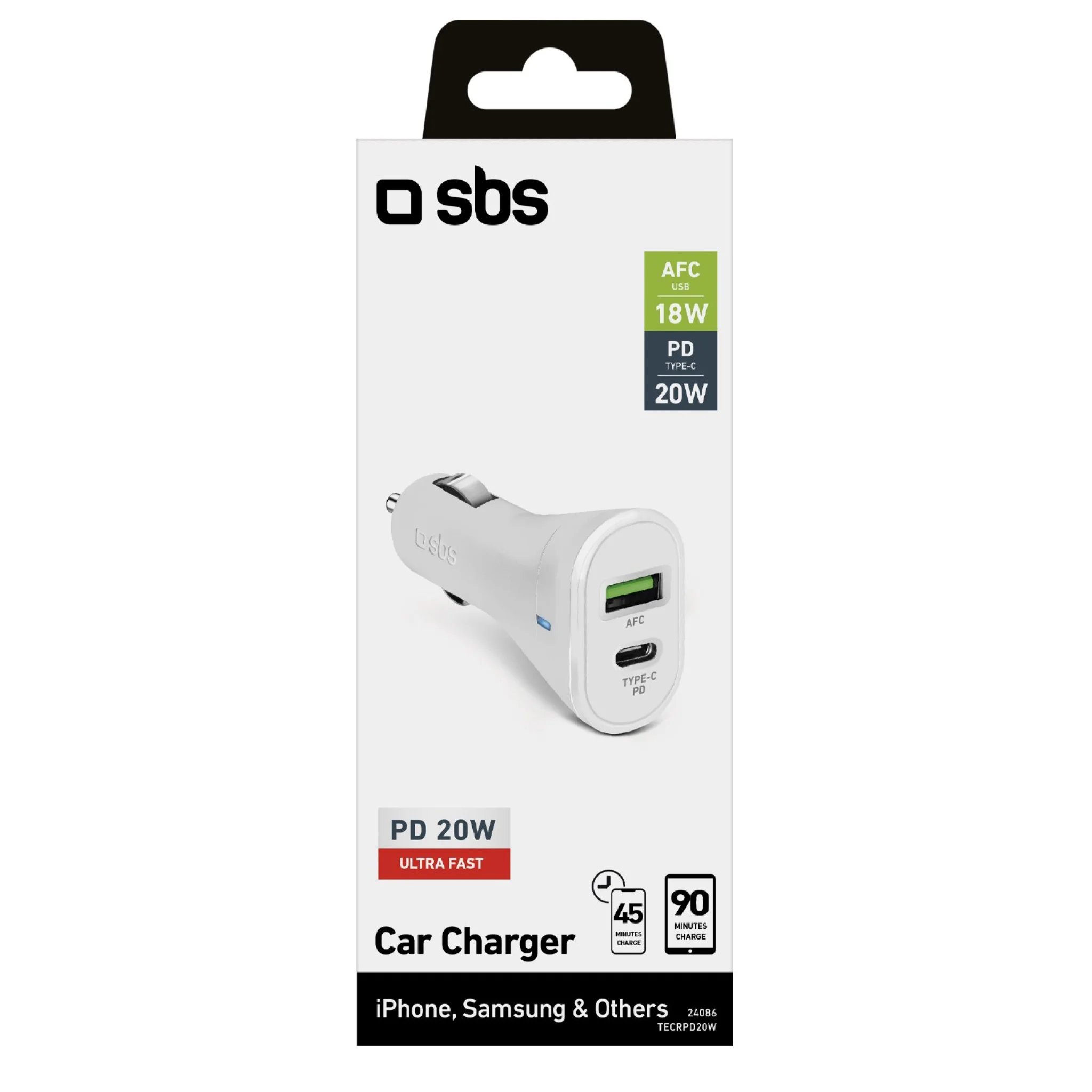 SBS 20W Car Charger. White