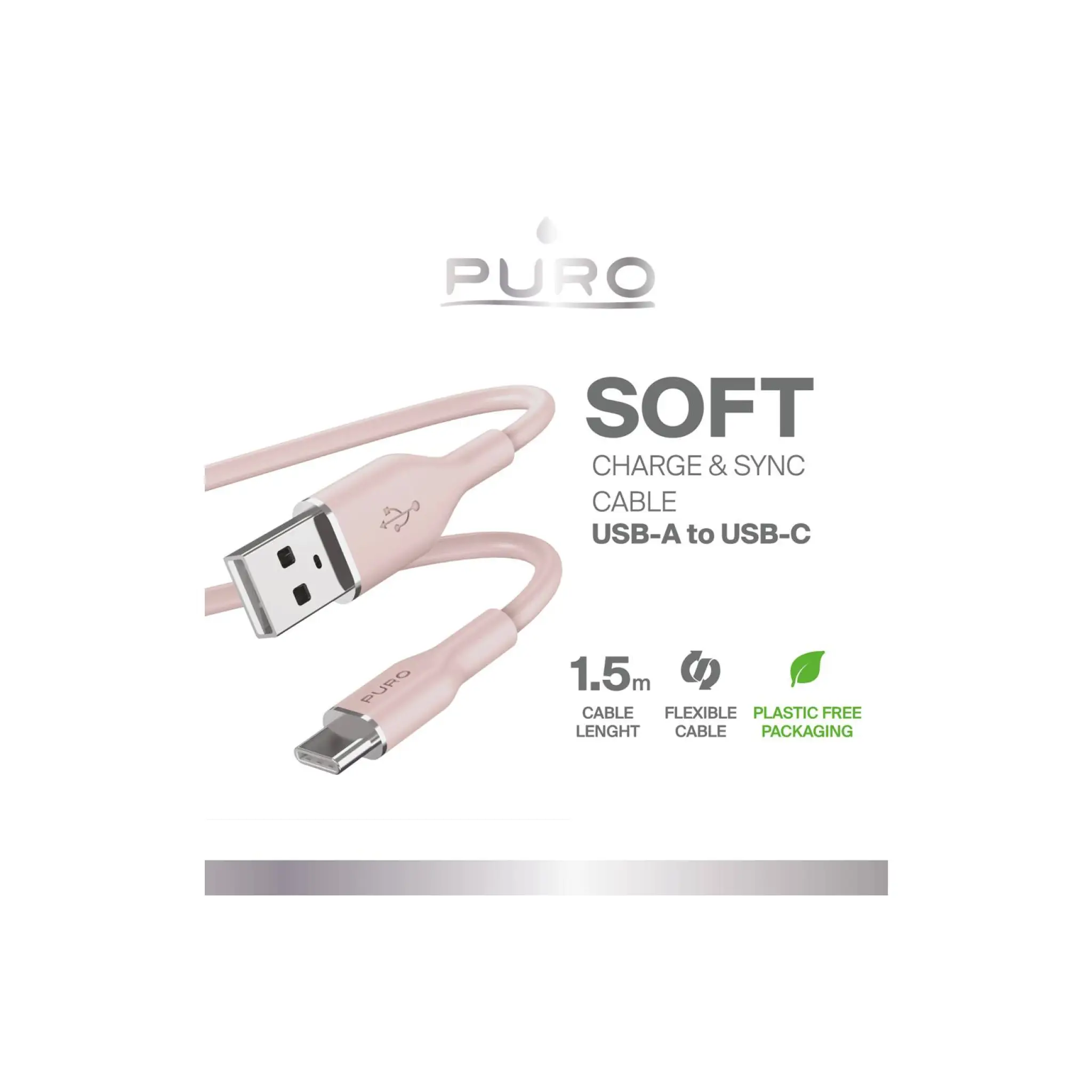 PURO Lade- og synkroniseringskabel SOFT fra USB-A til USB-C 1,5 m