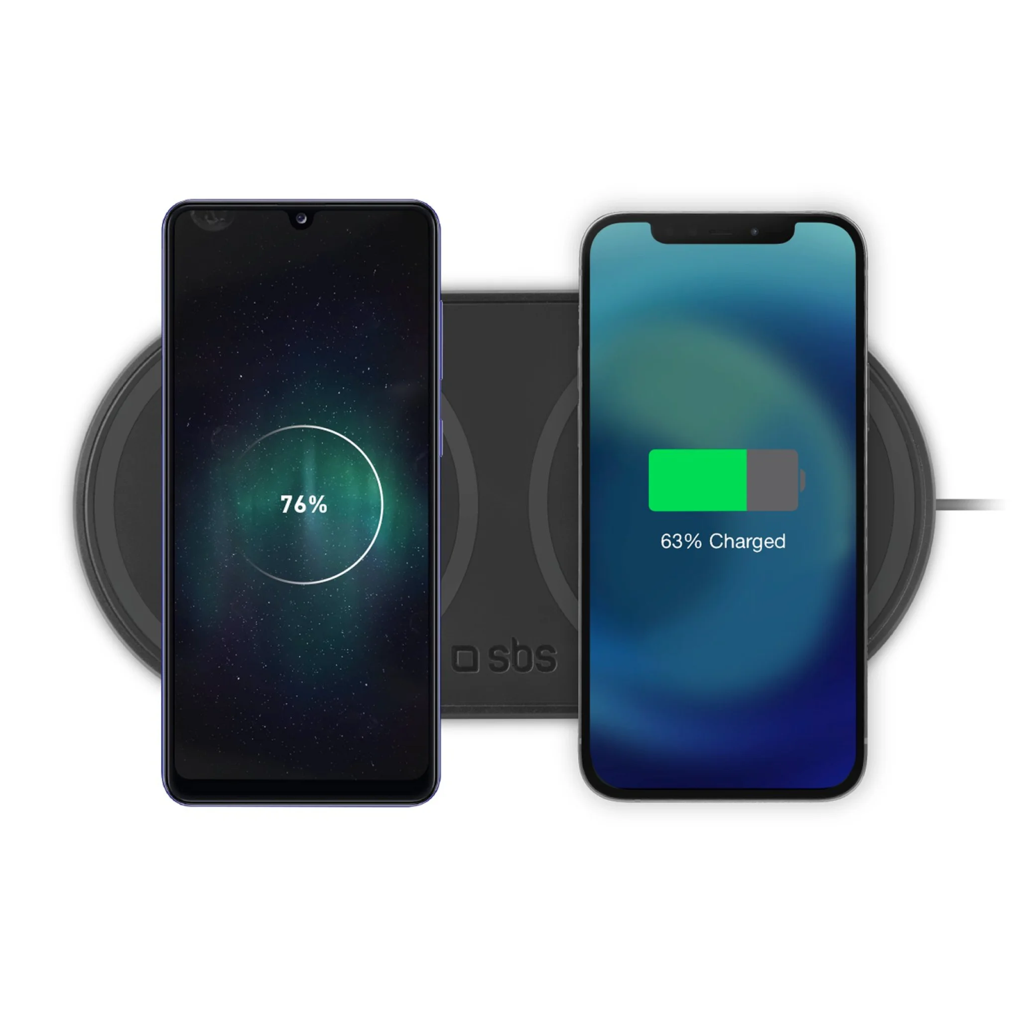 SBS Dual Wireless 10W+10W Qi Charger Pad. Black