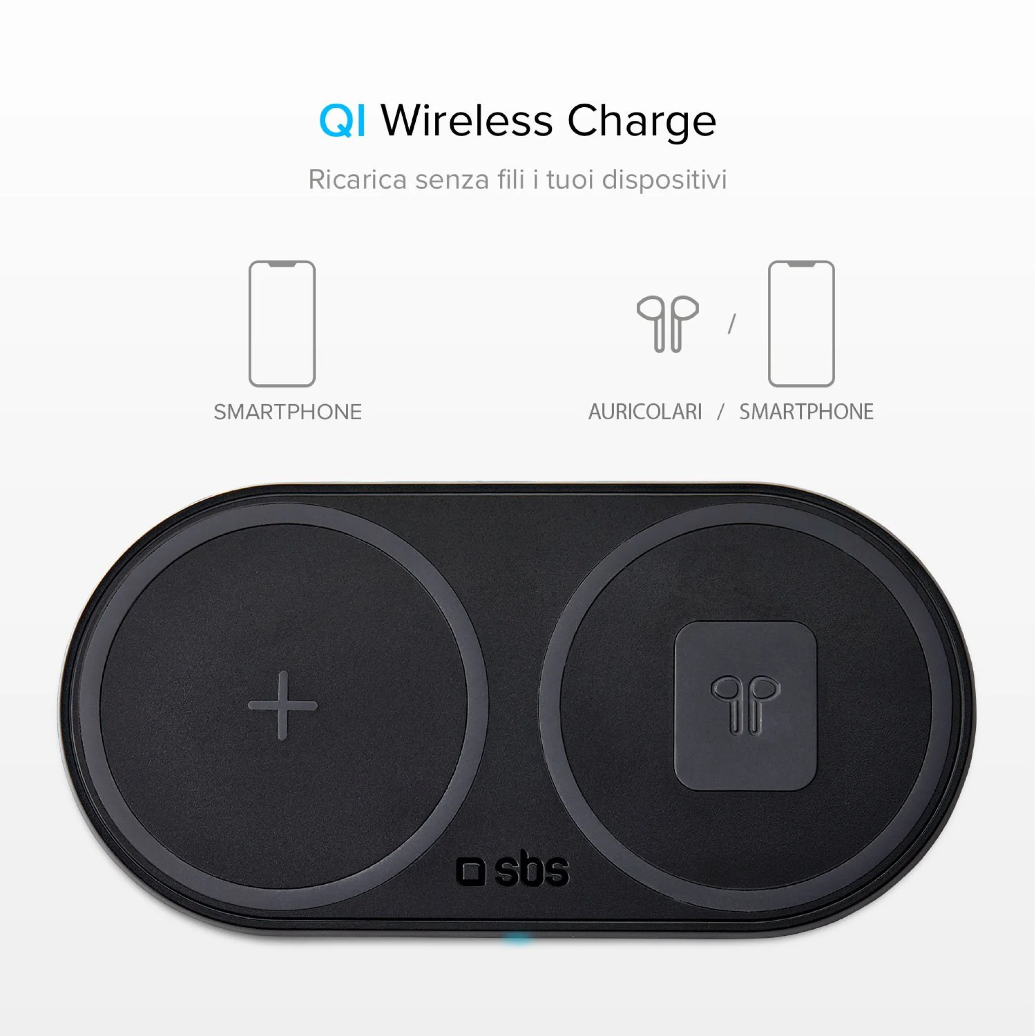 SBS Dual Wireless 10W+10W Qi Charger Pad. Black