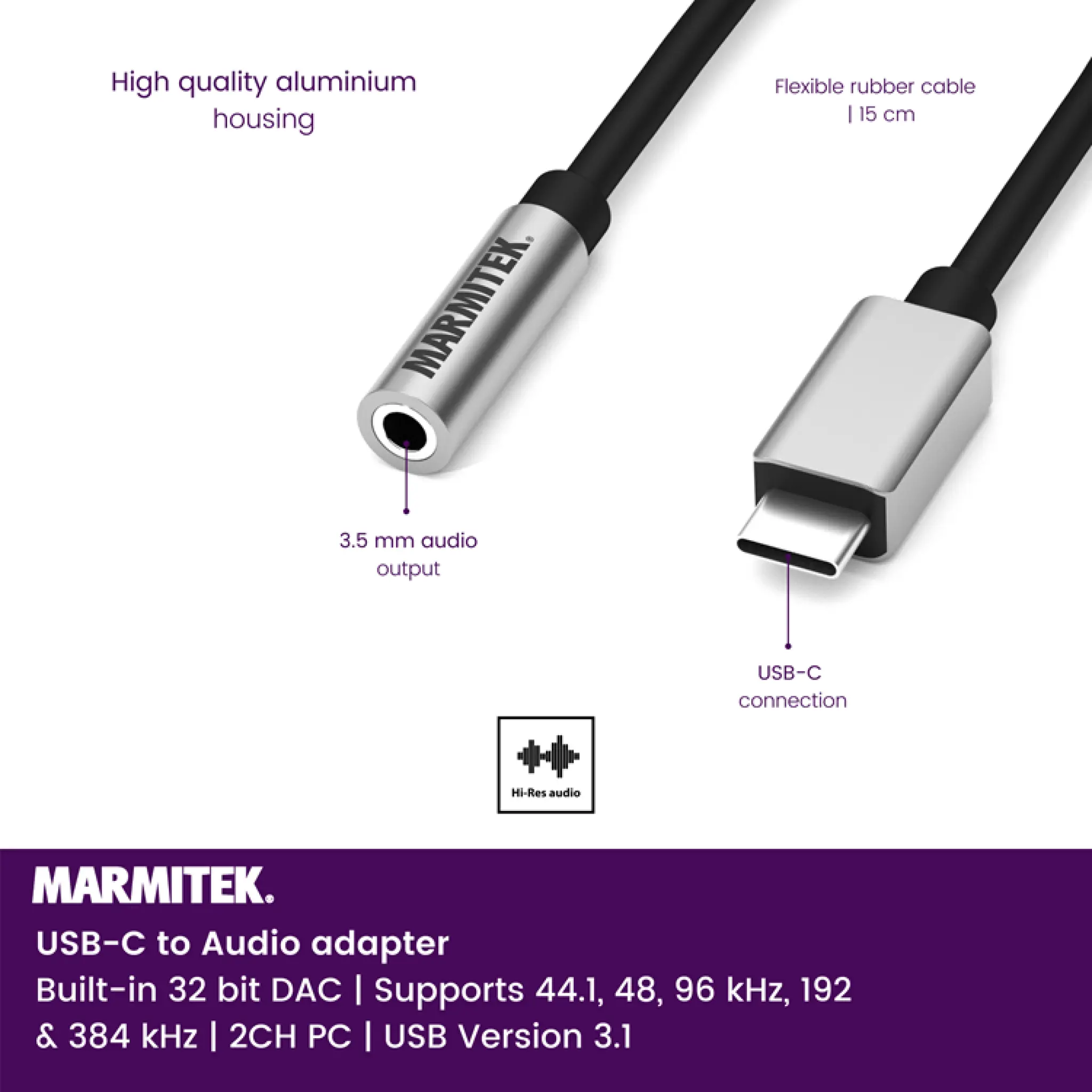 Marmitek USB-C to AUX adapter. 0.15m