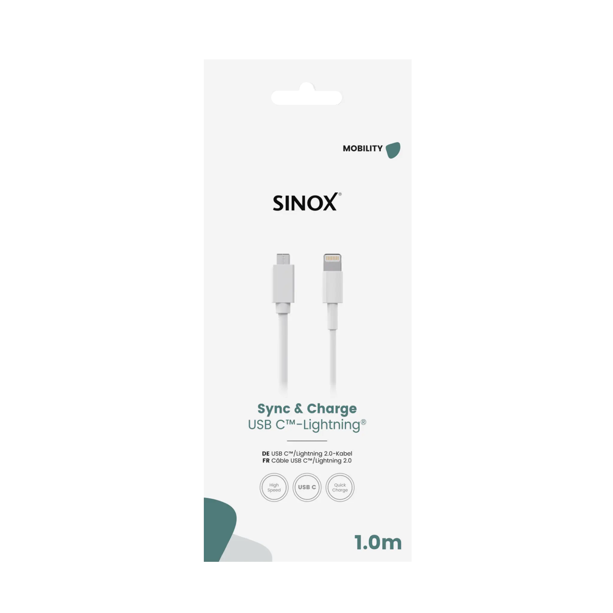 Sinox USB C til Lightning-kabel. 1m. Hvit