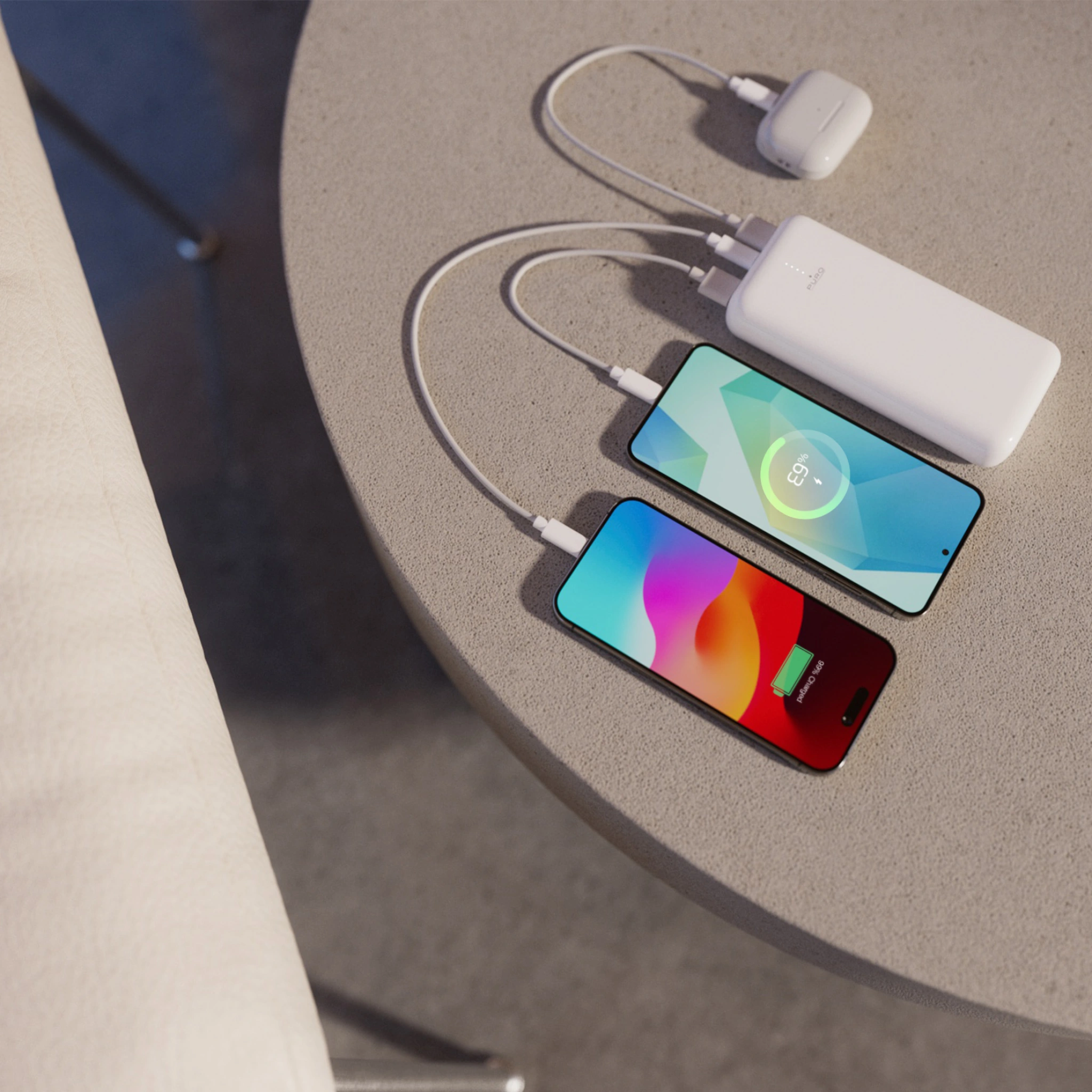 PURO Power Bank 20000 mAh USB-C + 2 USB-A hurtiglading. Hvit