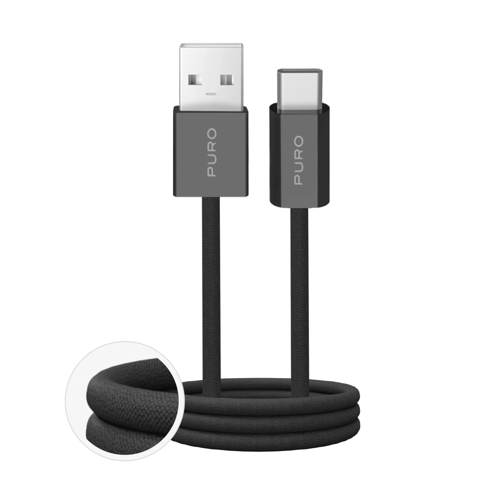 PURO Fabrik 2.0 USB-A - USB-C lade- og synkroniseringskabel