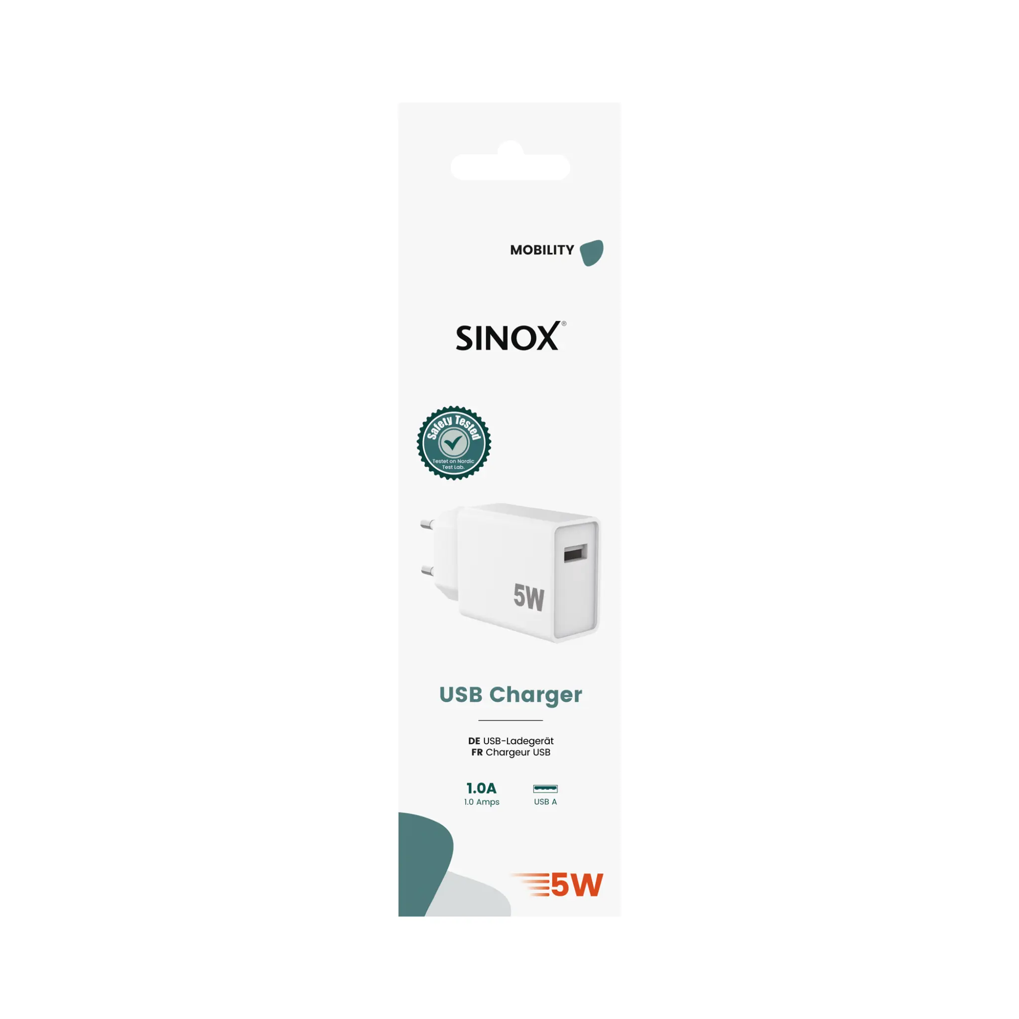 Sinox vegglader USB-A 5W. Hvit