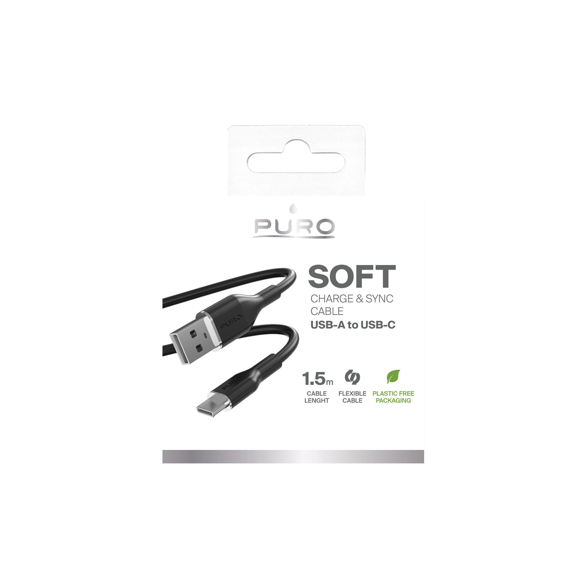 PURO Lade- og synkroniseringskabel SOFT fra USB-A til USB-C 1,5 m