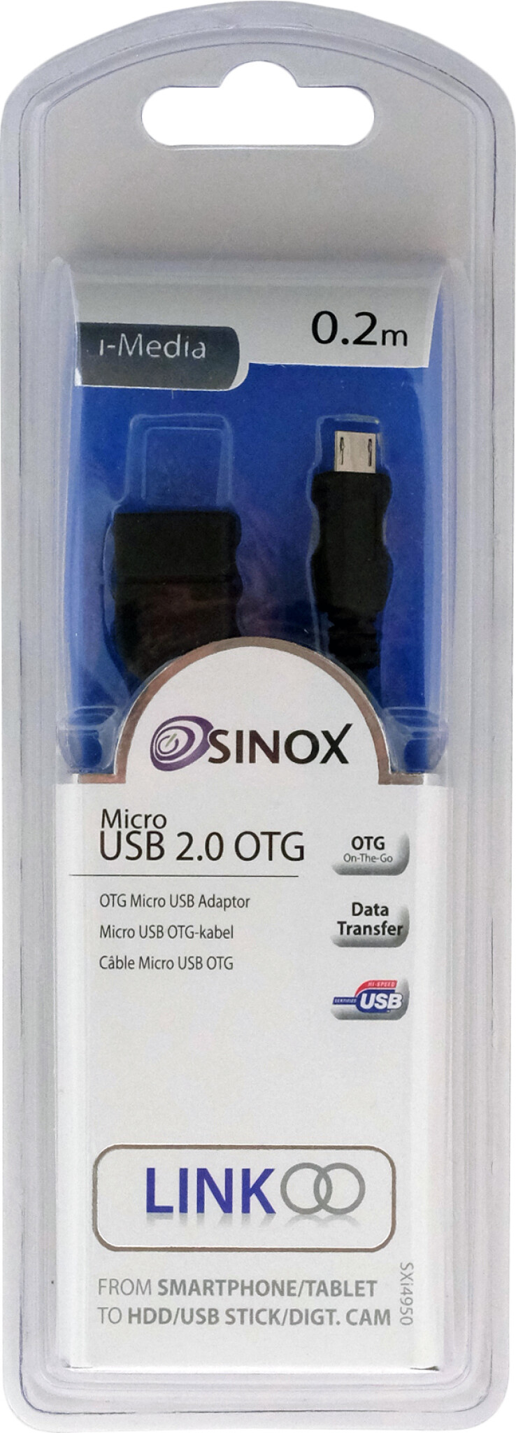 Sinox Micro USB OTG-adapter. 0.2m. Svart