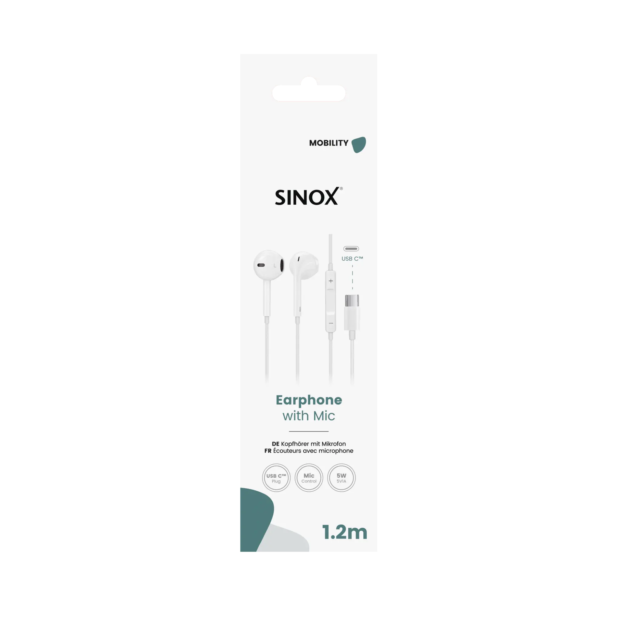 Sinox in-ear-hodetelefoner USB-C med mikrofon. Hvit