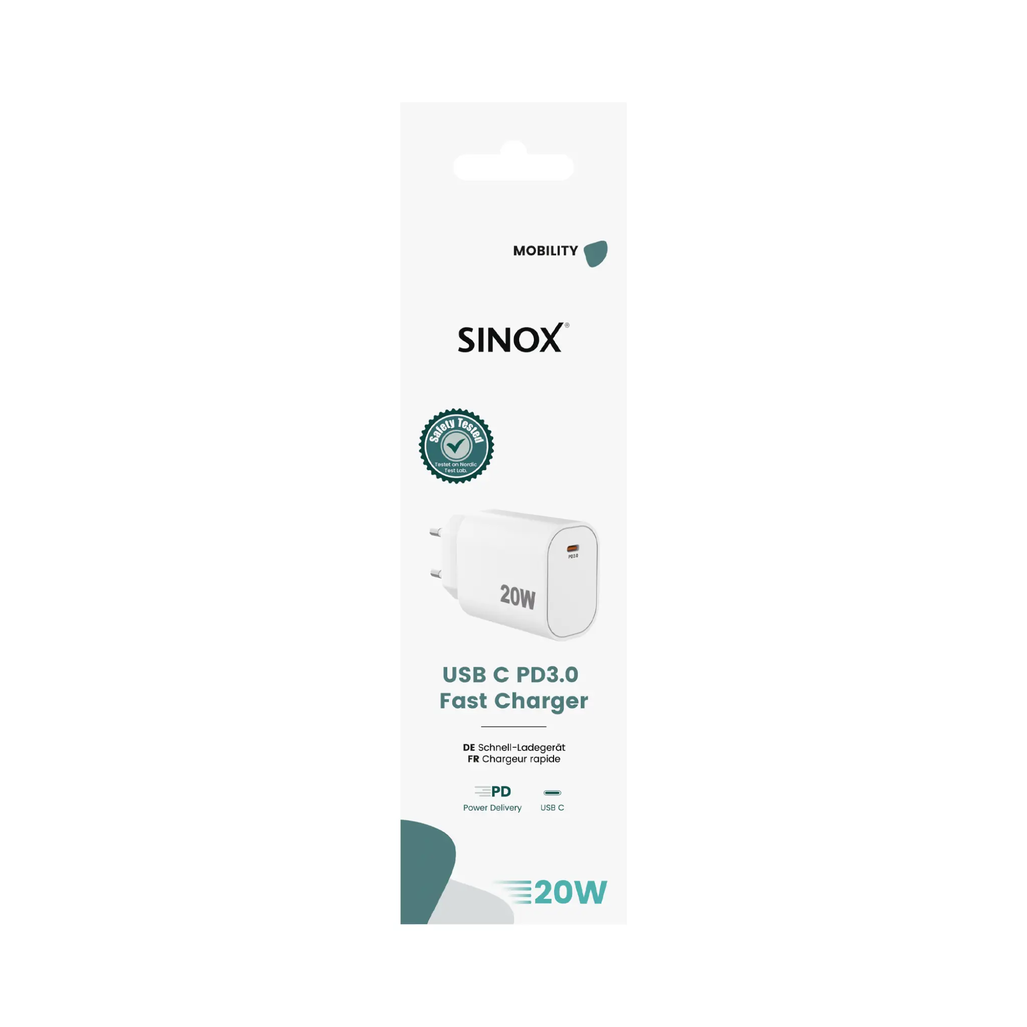 Sinox vegglader USB-C PD 20W. Hvit