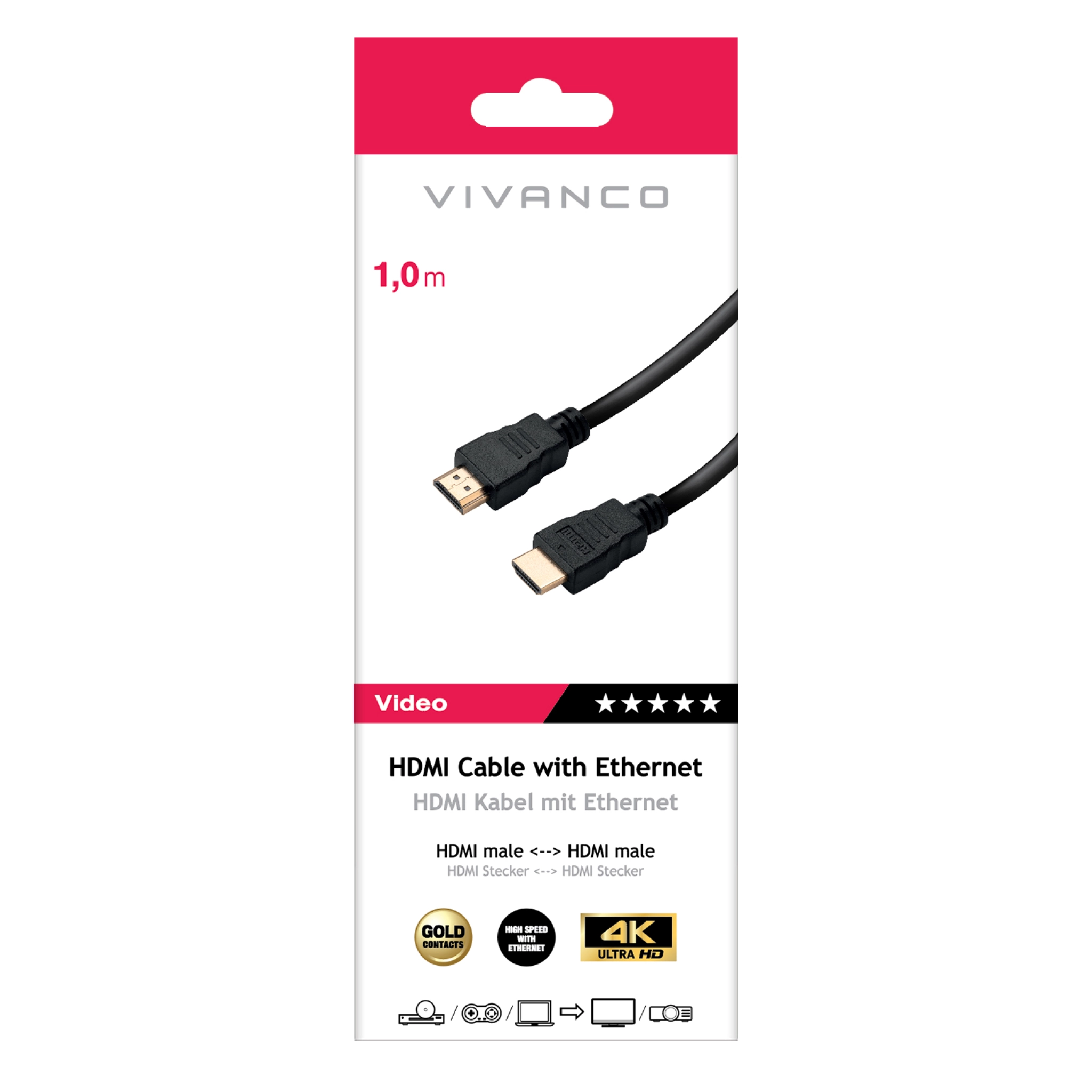 Vivanco HDMI Type A-kabel for 3D og 4K Ultra HD