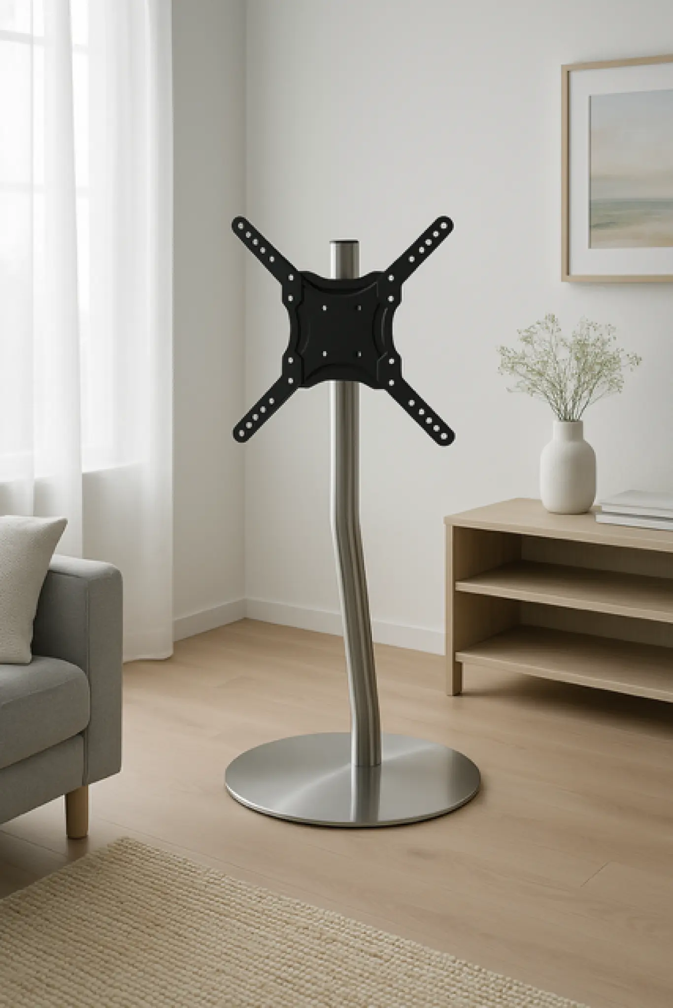 Sinox StandView TV-gulvmontering, vinklet med roterbar topp. 26"-65". Alu-finish Sinox StandView TV-gulvmontering, vinklet med roterbar topp. 26"-65". Alu-finish