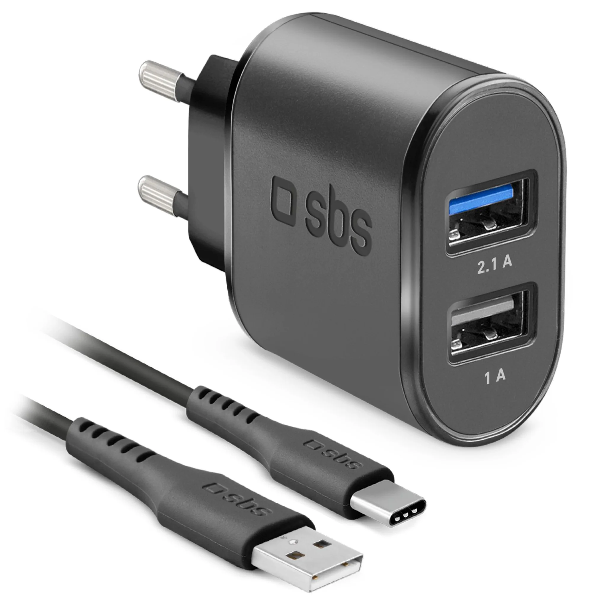 SBS 2100 mAh Charger. 1m USB - USB C Cable. Black