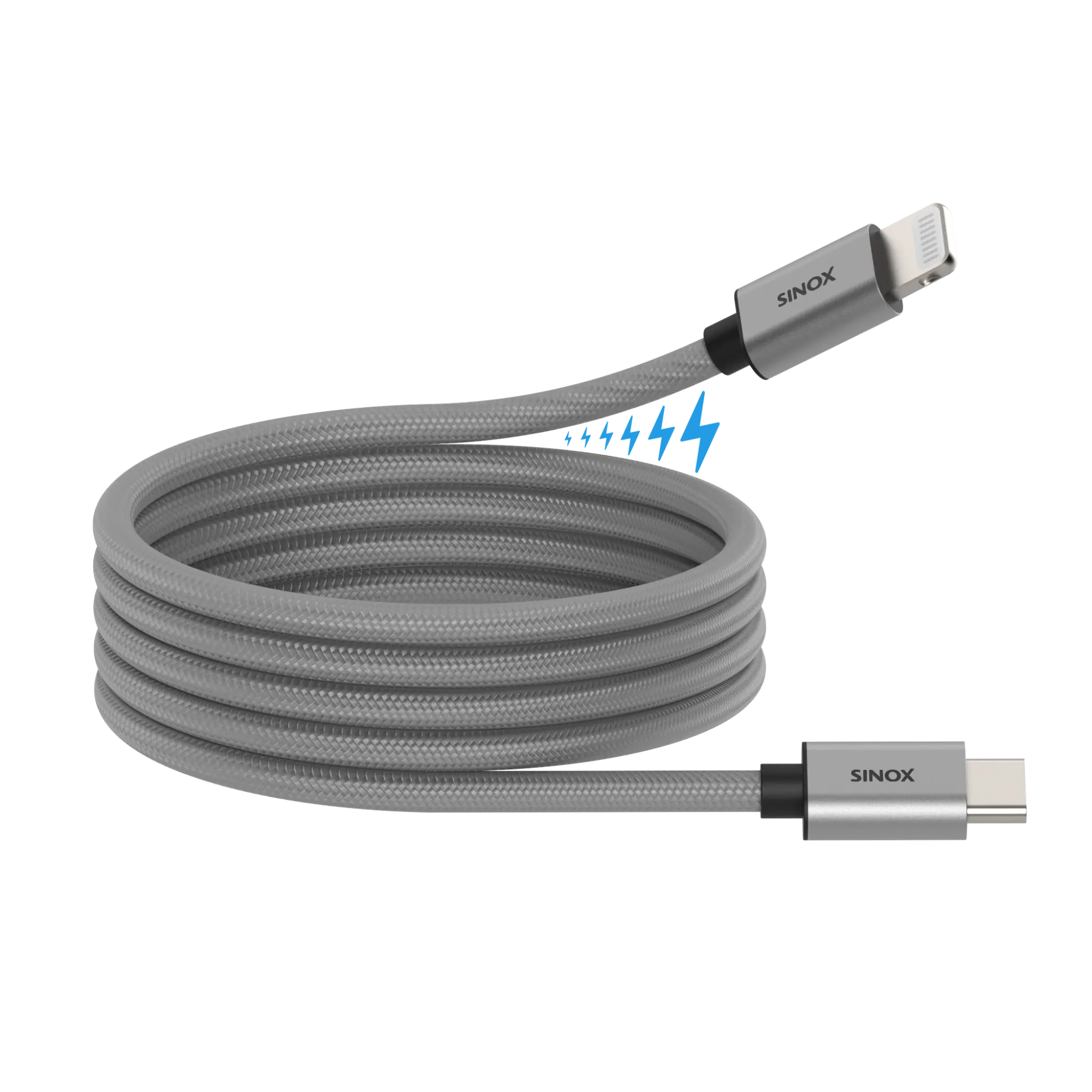 Sinox PRO USB C til Lightning magnetisk kabel. 1m. Grå