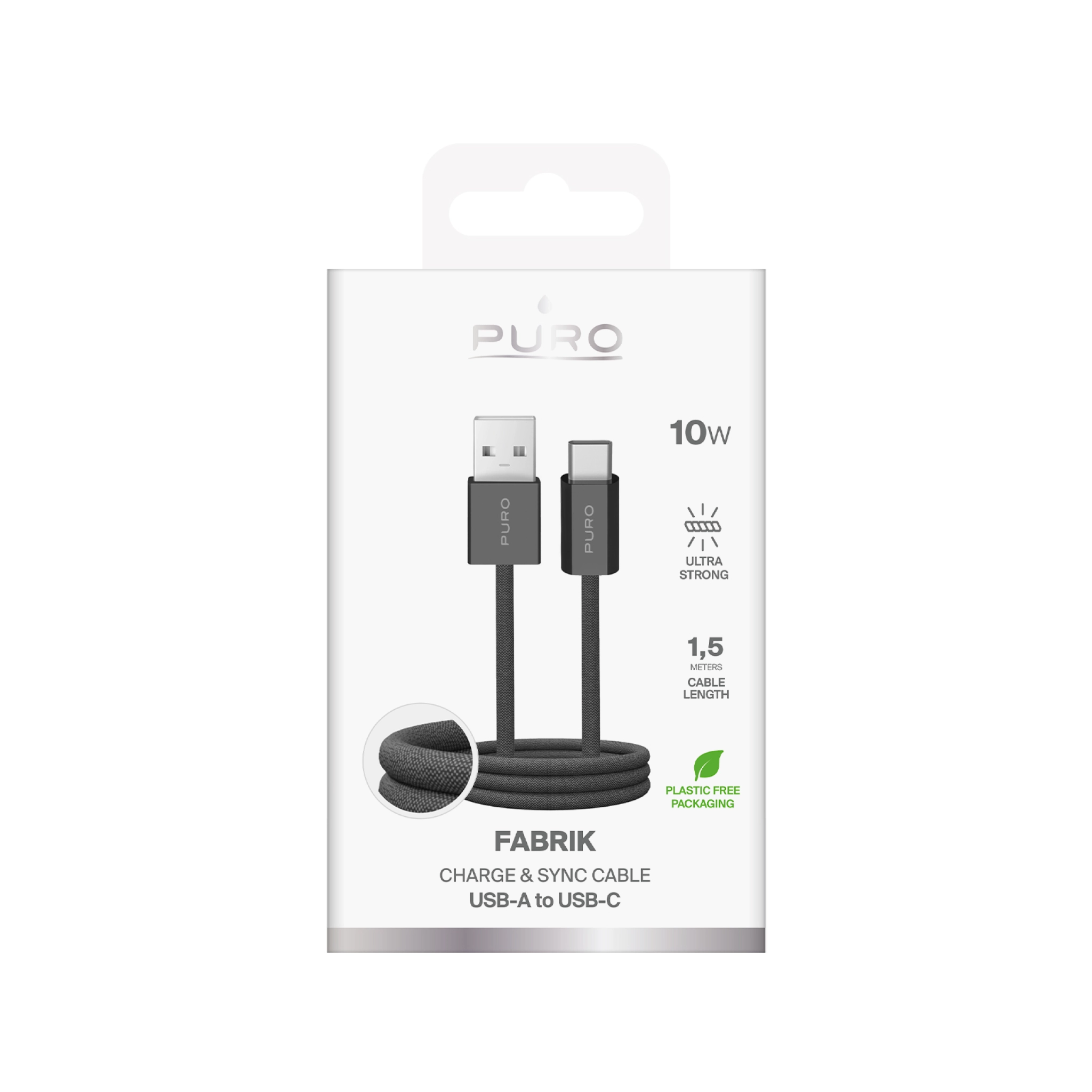 PURO Fabrik 2.0 USB-A - USB-C lade- og synkroniseringskabel