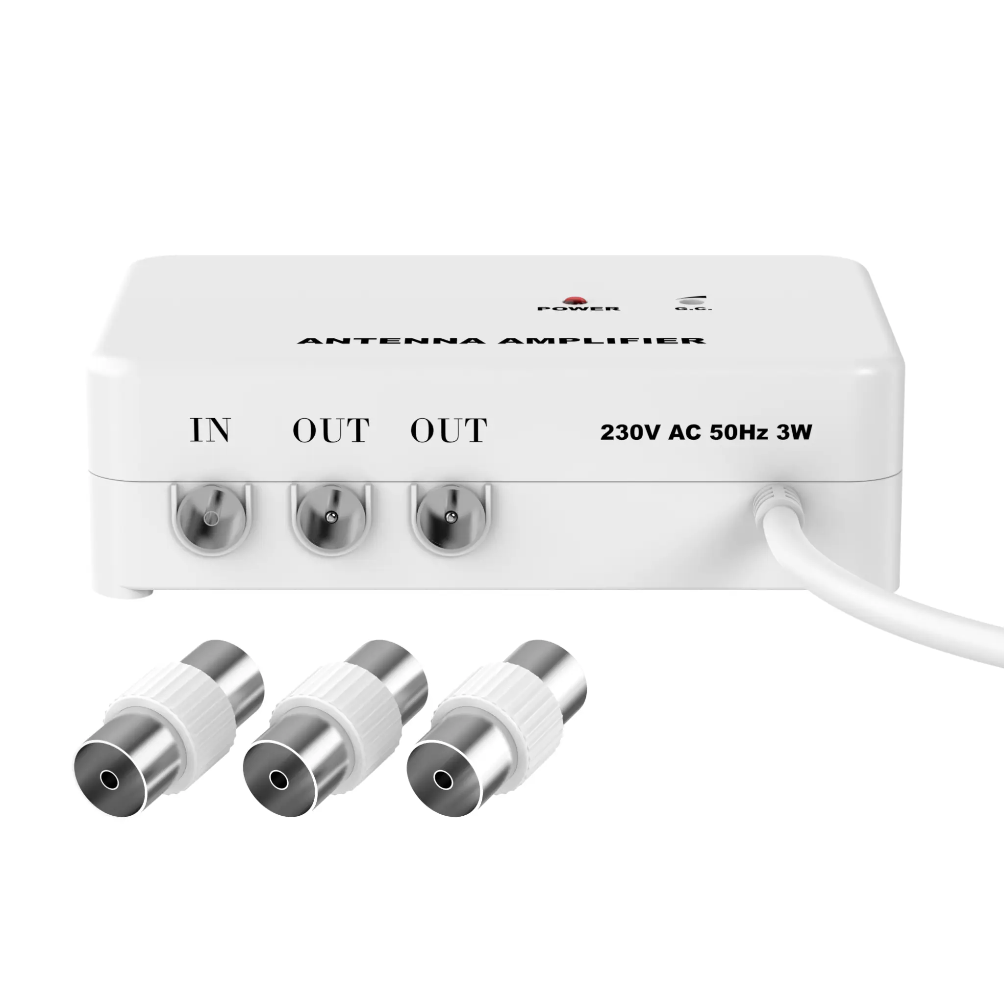 Sinox antenneforsterker 0-20 dB. Hvit